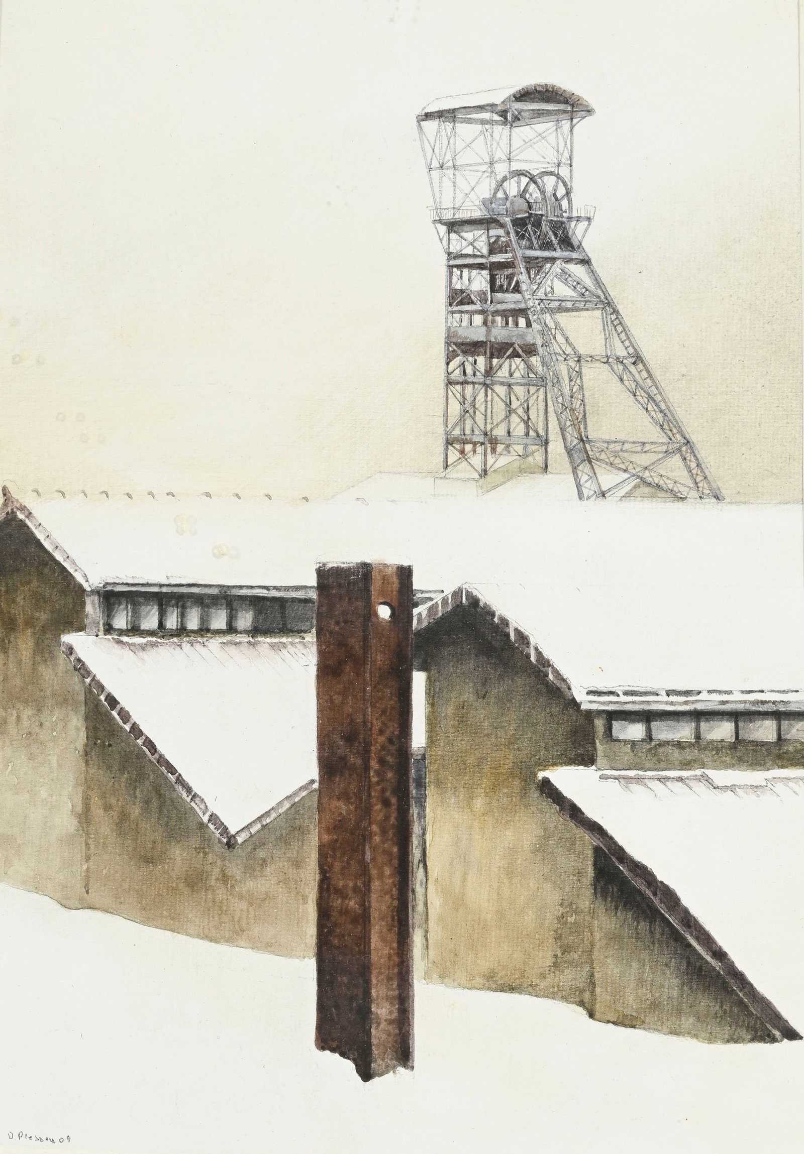 Denis Plessey (XX), Paysages industriels, 2009, 2 aquarelles sur papier, signées, 20,5x14 cm (& - 2