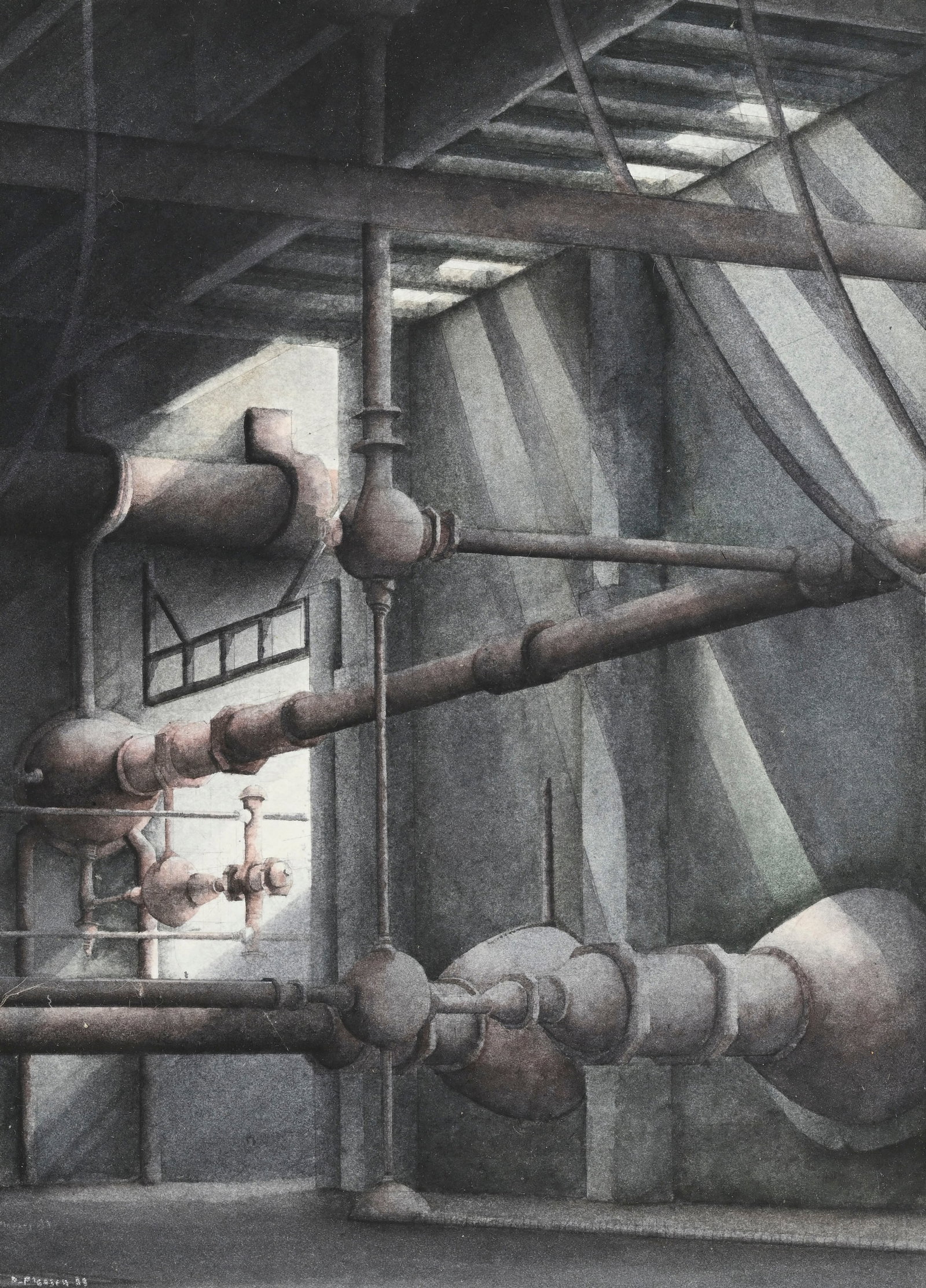 Denis Plessey (XX), Paysages industriels, 2009, 2 aquarelles sur papier, signées, 20,5x14 cm (& - 3
