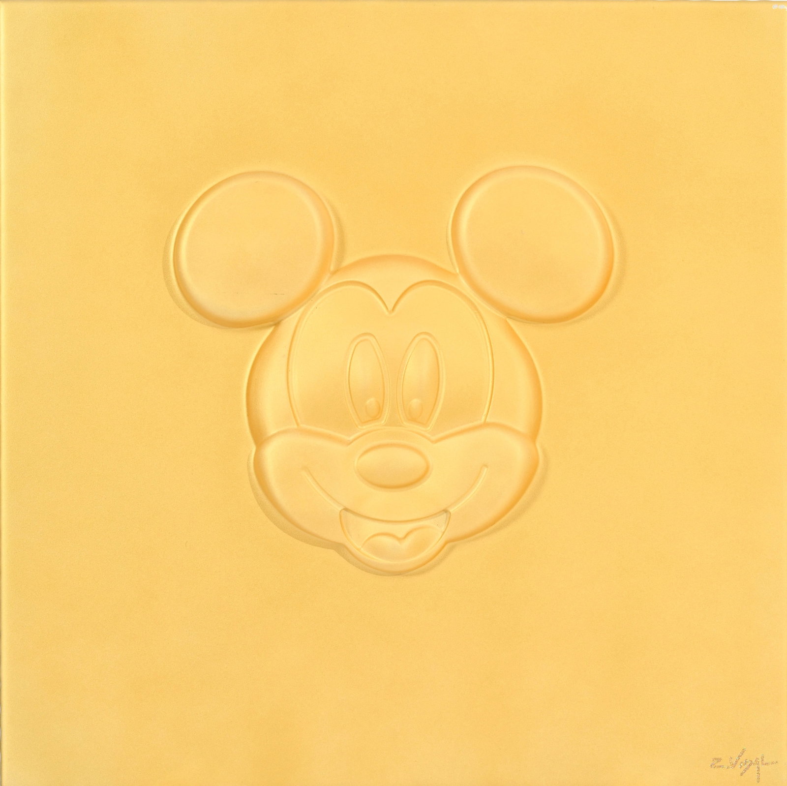 Zacharie Vidal (1981), "Mickey 3D Gold", tableau-volume, technique mixte sur aluminium, signée,: Zacharie Vidal (1981), "Mickey 3D Gold", tableau-volume, technique mixte sur aluminium, signée, contresignée et titrée au verso, 55x50 cm Condition Petits manques dans le coin su