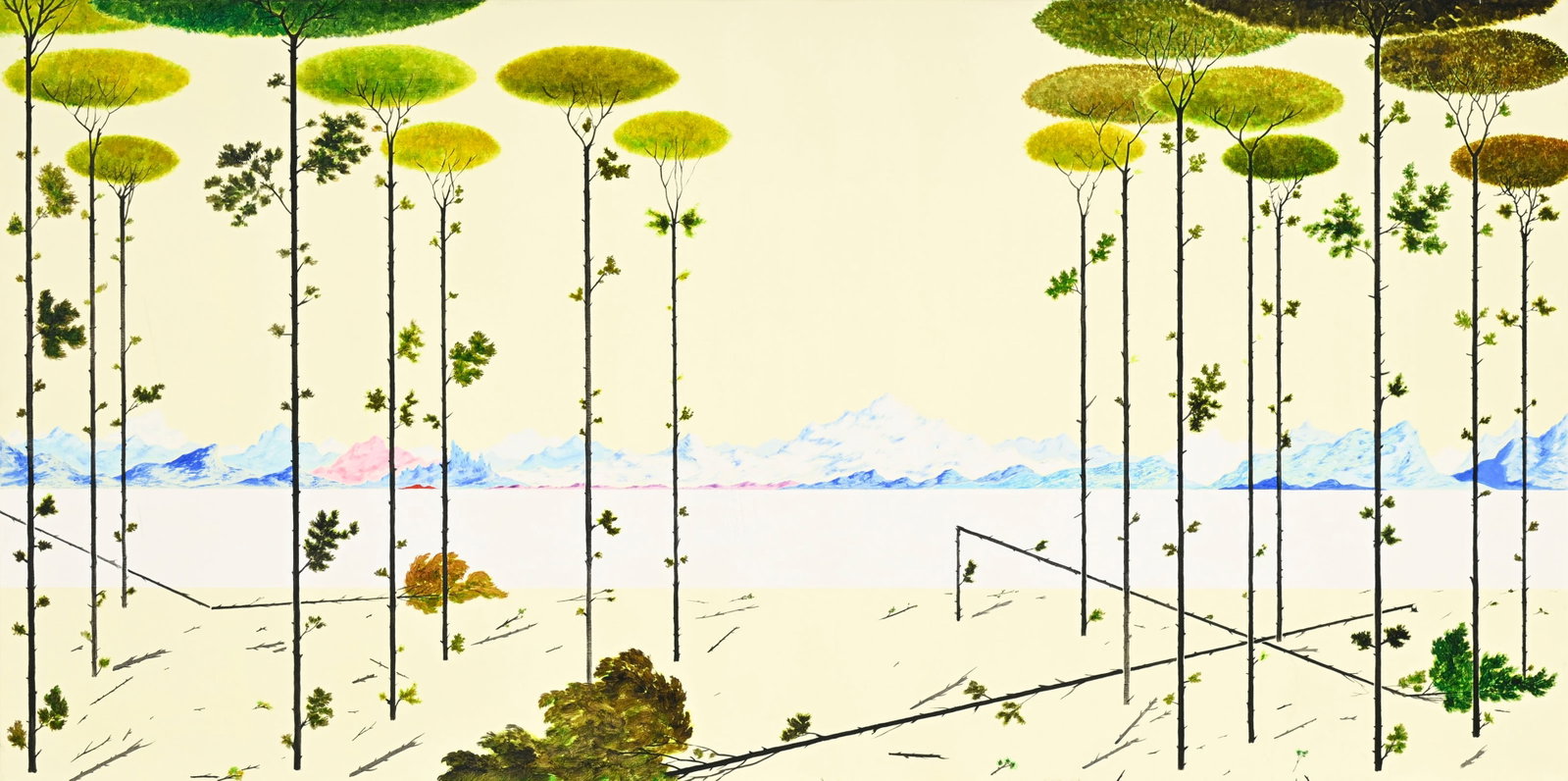 Eric Eriston Winarto (1980), "Black Forest", 2022, acrylique sur toile, signée, datée et t: Eric Eriston Winarto (1980), "Black Forest", 2022, acrylique sur toile, signée, datée et titrée au verso, 80x160,5 cm