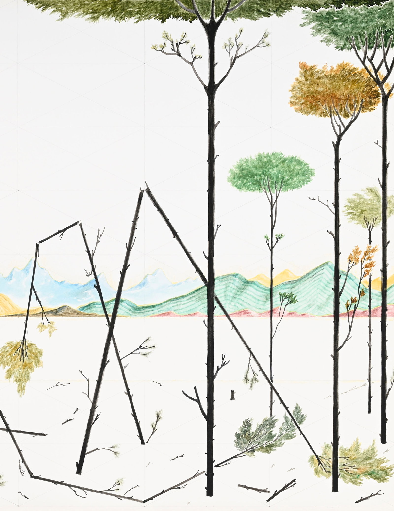 Eric Eriston Winarto (1980), Arbres après la tempête, aquarelle sur papier, 51,5x101,5 cm - 3