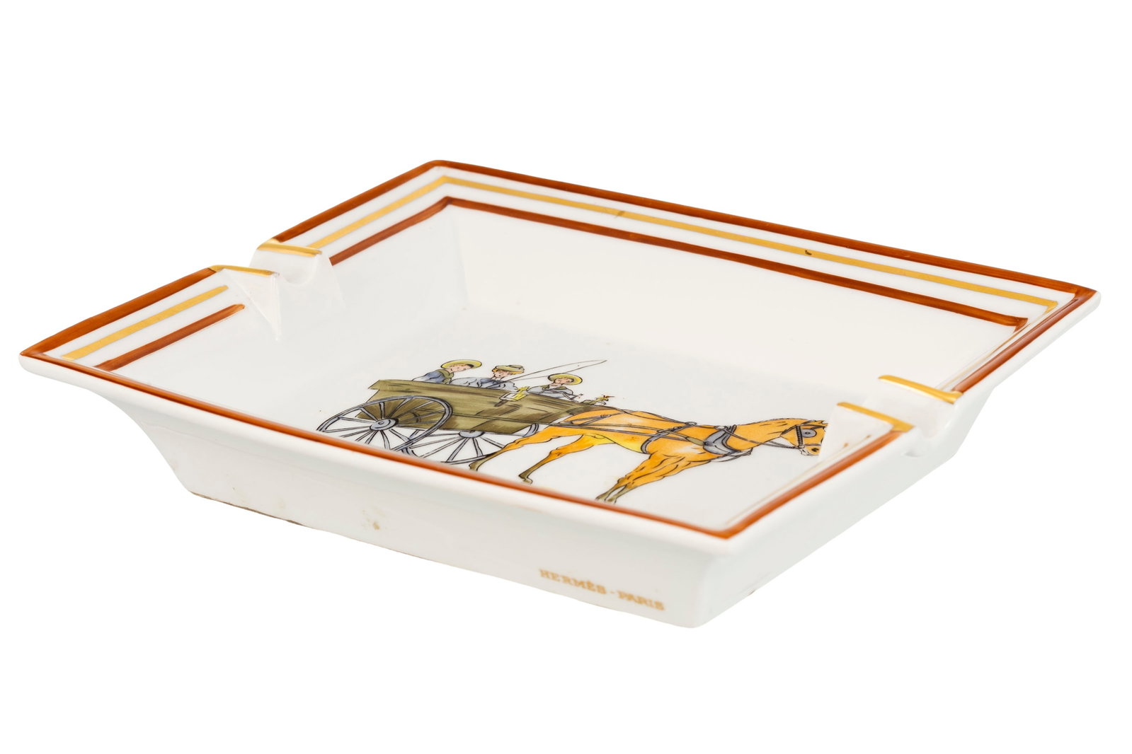 Hermès. Cendrier vide-poche en porcelaine, Paris, à décor de calèche et personna - 2