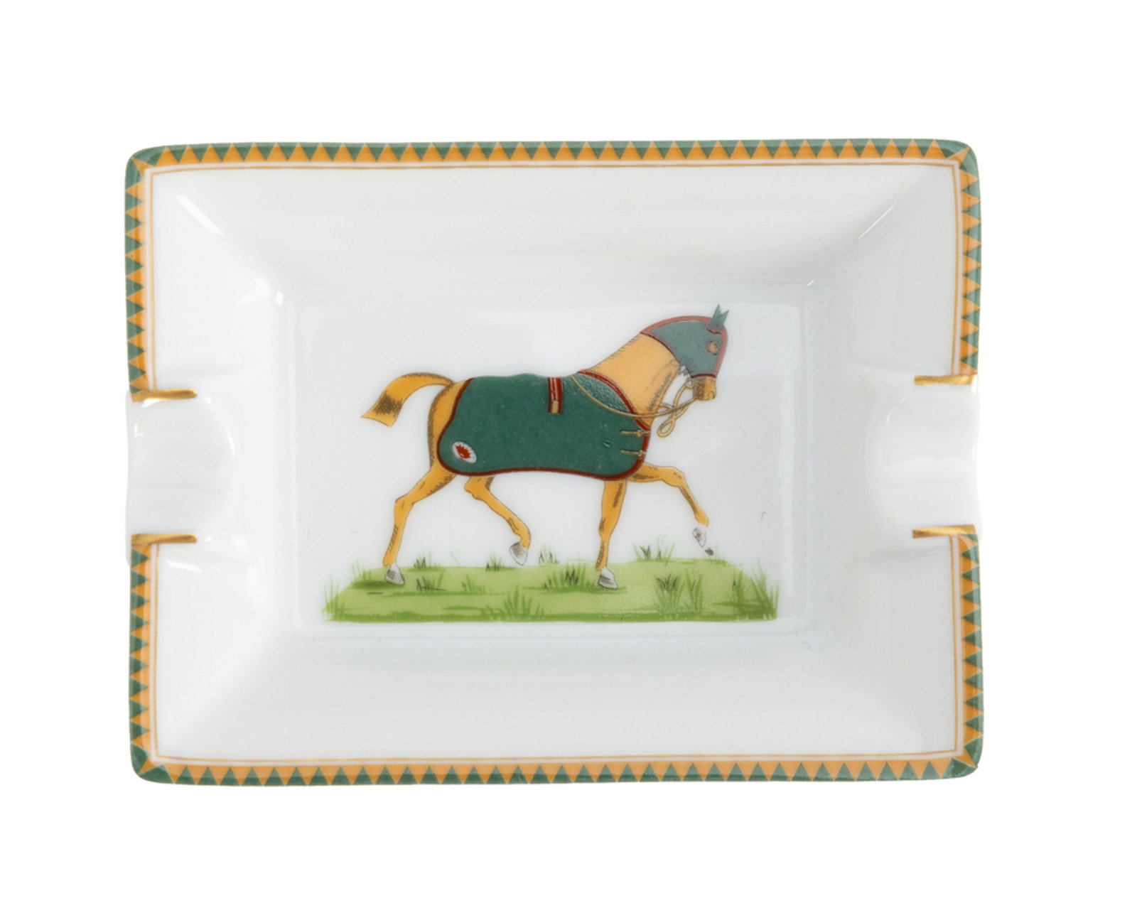 Hermès. Suite de 4 petits vide-poches cendriers en porcelaine, Paris, à décor de chev - 2