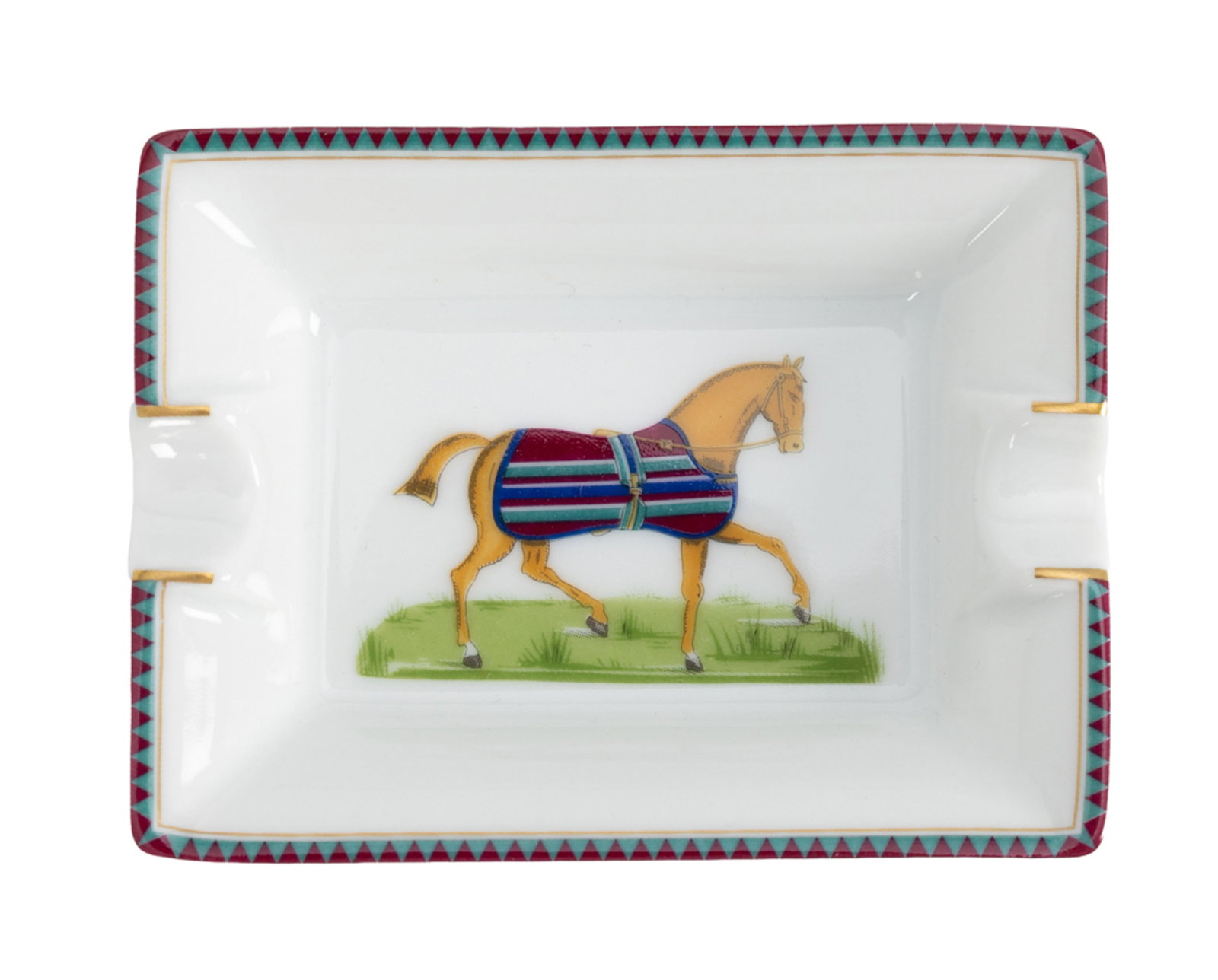 Hermès. Suite de 4 petits vide-poches cendriers en porcelaine, Paris, à décor de chev - 3
