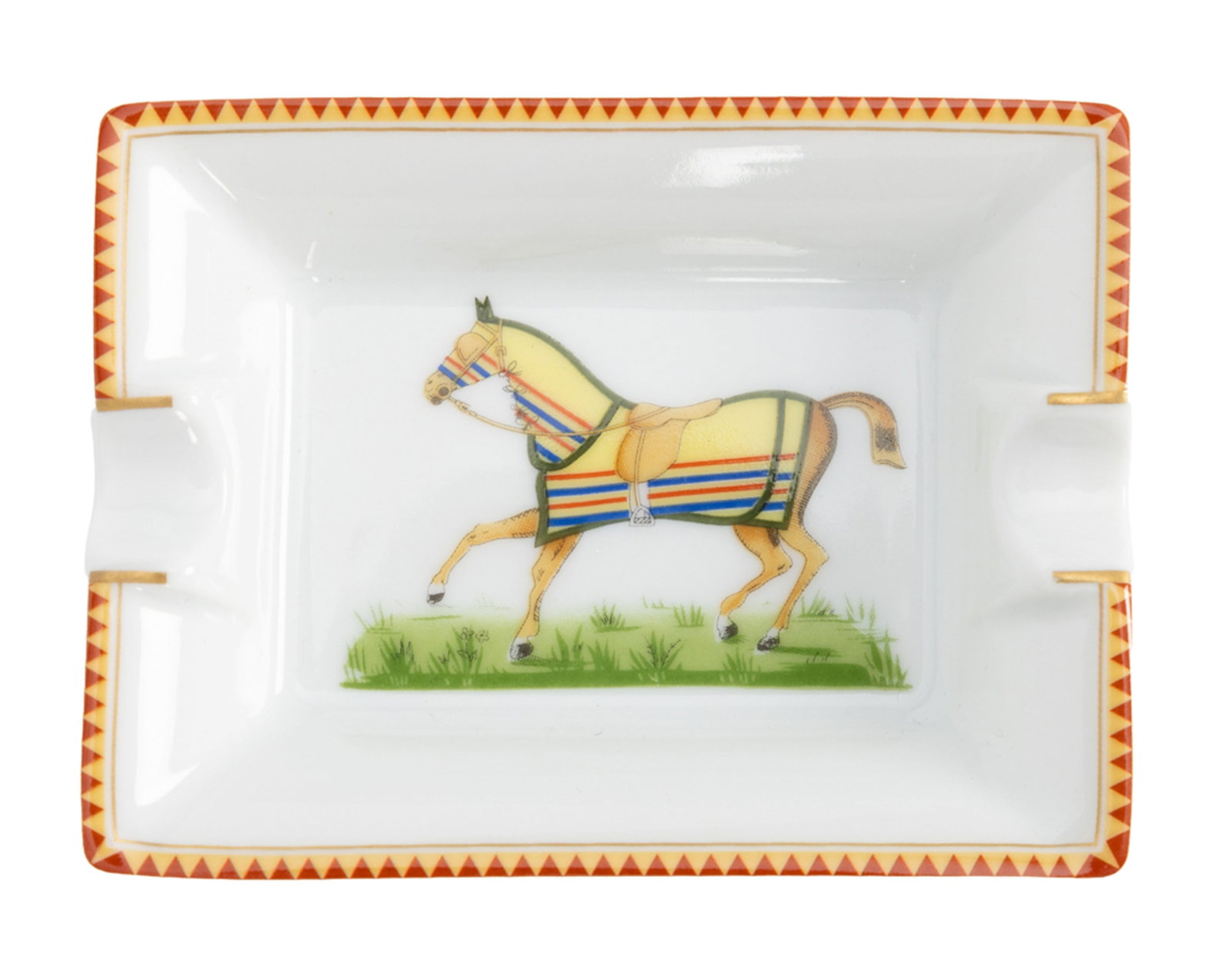 Hermès. Suite de 4 petits vide-poches cendriers en porcelaine, Paris, à décor de chev - 5