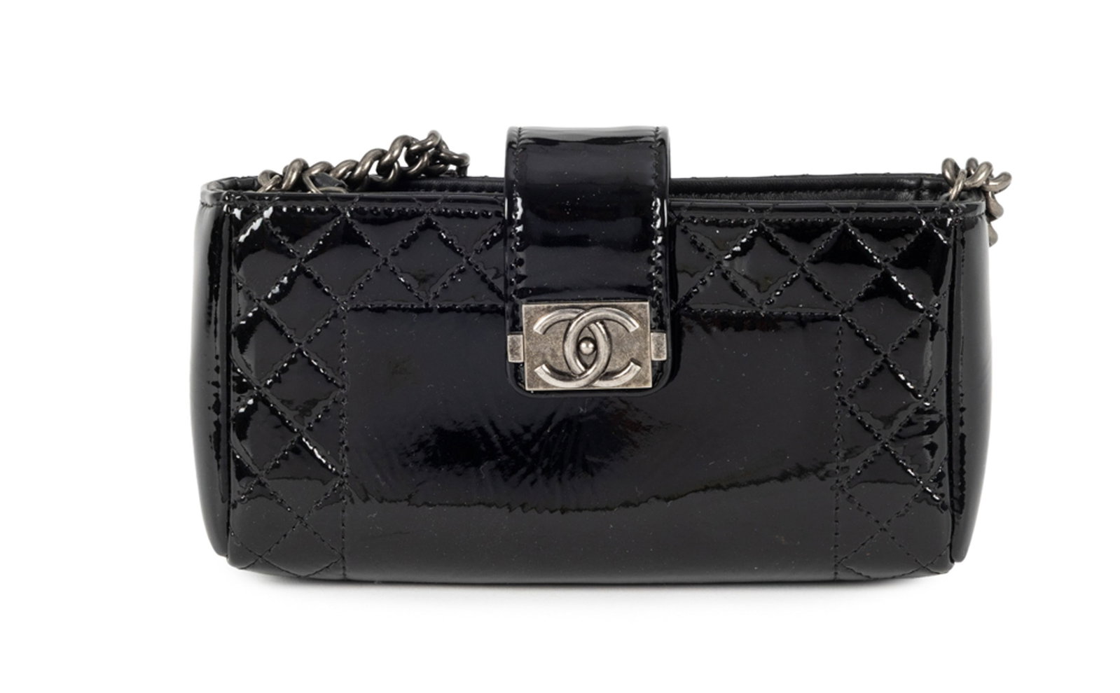 Chanel, pochette à téléphone Boy, 2013-2014, en cuir vernis noir, bandoulière, b - 2