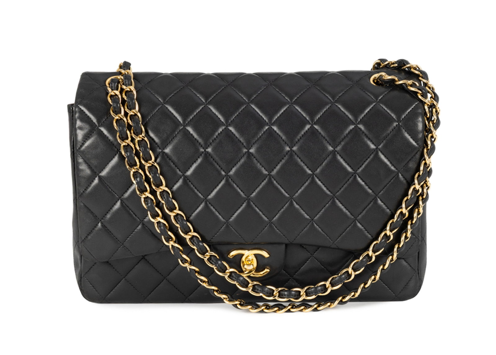 Chanel, sac Timeless Classique à double rabat en agneau noir matelassé, année 2014, g: Chanel, sac Timeless Classique à double rabat en agneau noir matelassé, année 2014, garnitures en métal doré, fermoir siglé CC et bandoulière chaîne