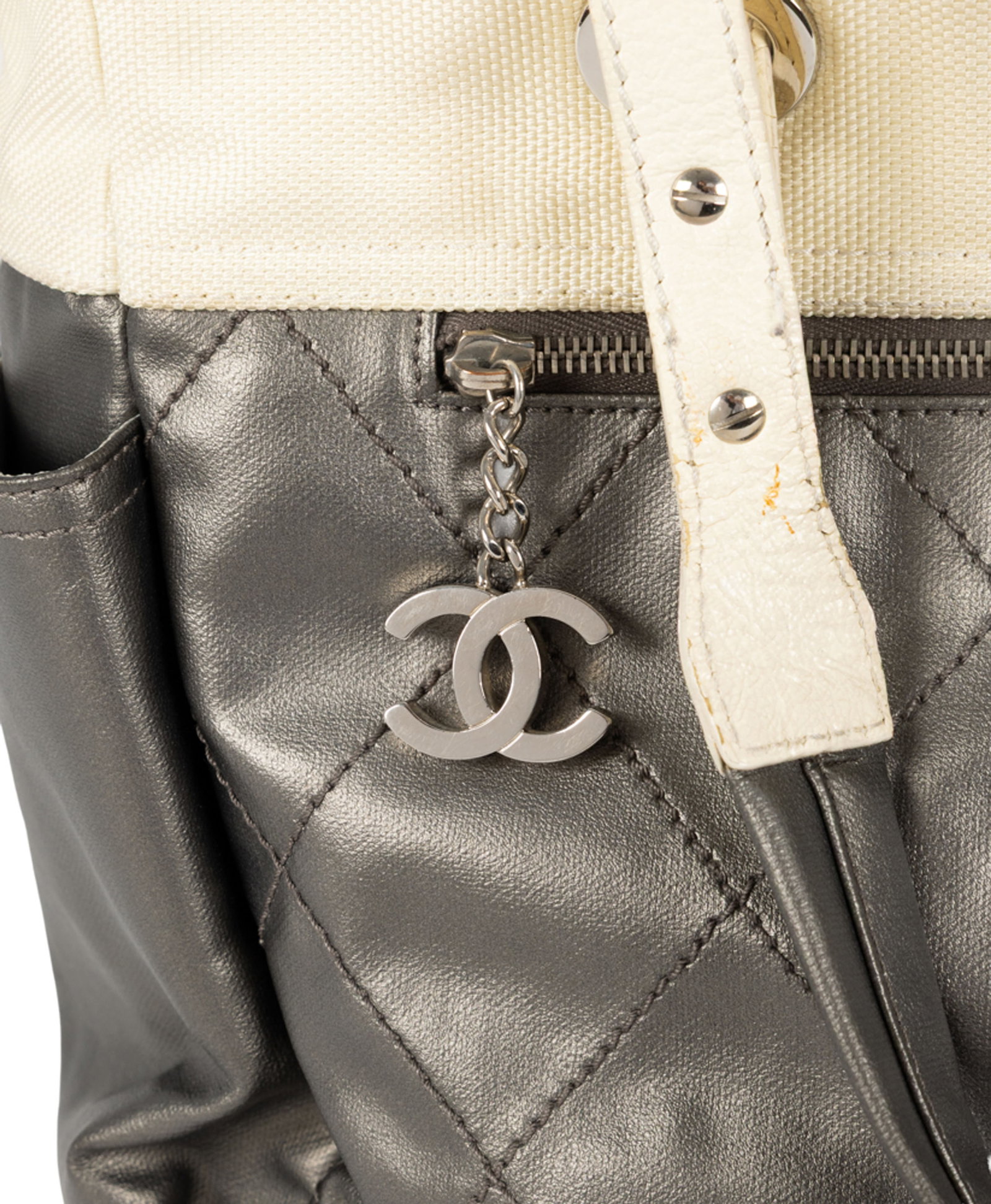 Chanel, grand sac cabas Paris-Biarritz, 2006-2008, en toile enduite gris métallisé matelas - 3