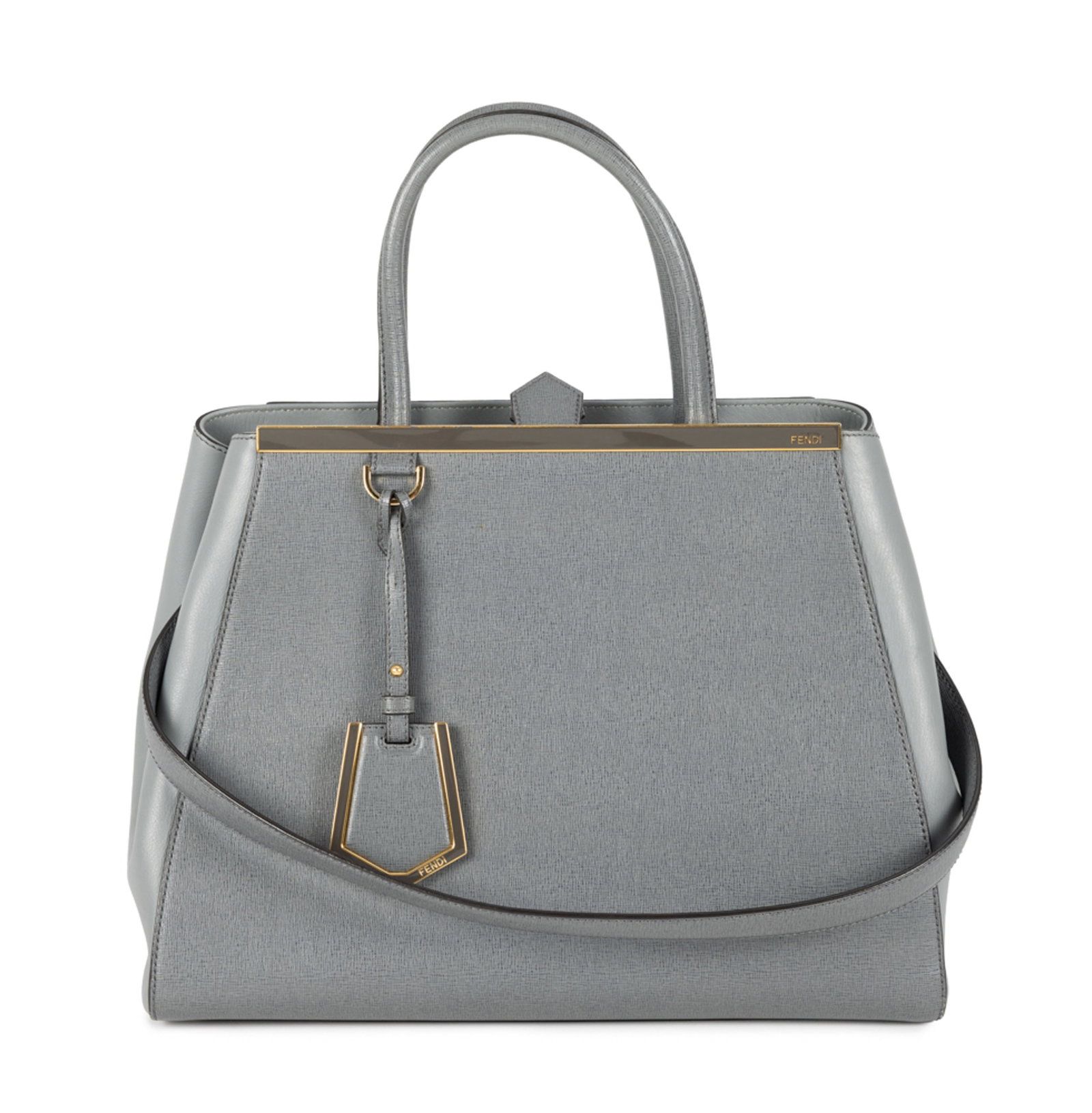 Fendi, sac 2Jours Shopping Medium en cuir gris texturé, garnitures en métal doré, dou: Fendi, sac 2Jours Shopping Medium en cuir gris texturé, garnitures en métal doré, doubles anses, porte-adresse et bandoulière amovible, housse, facture d'origine, 27x35 cm