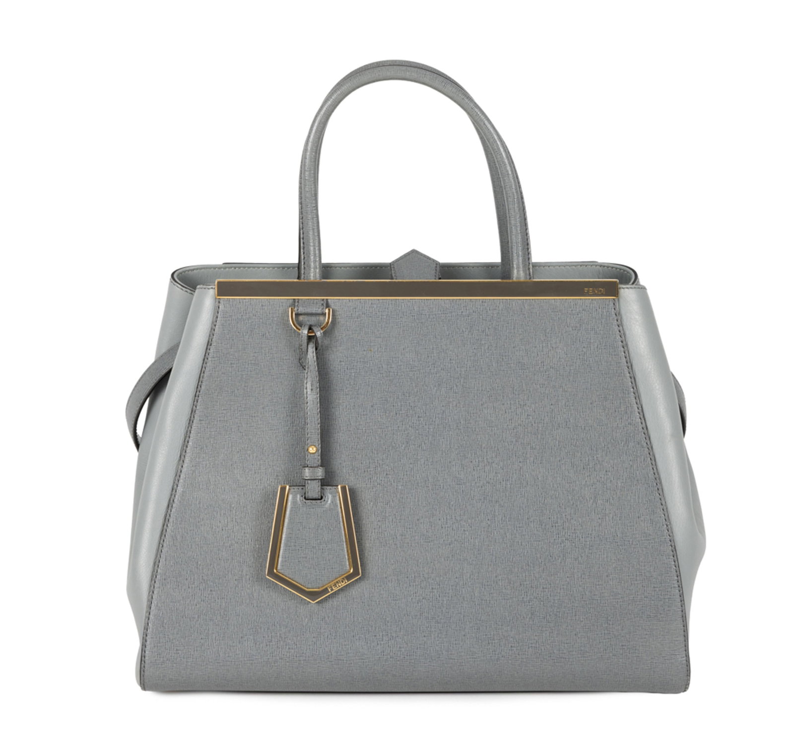 Fendi, sac 2Jours Shopping Medium en cuir gris texturé, garnitures en métal doré, dou - 2