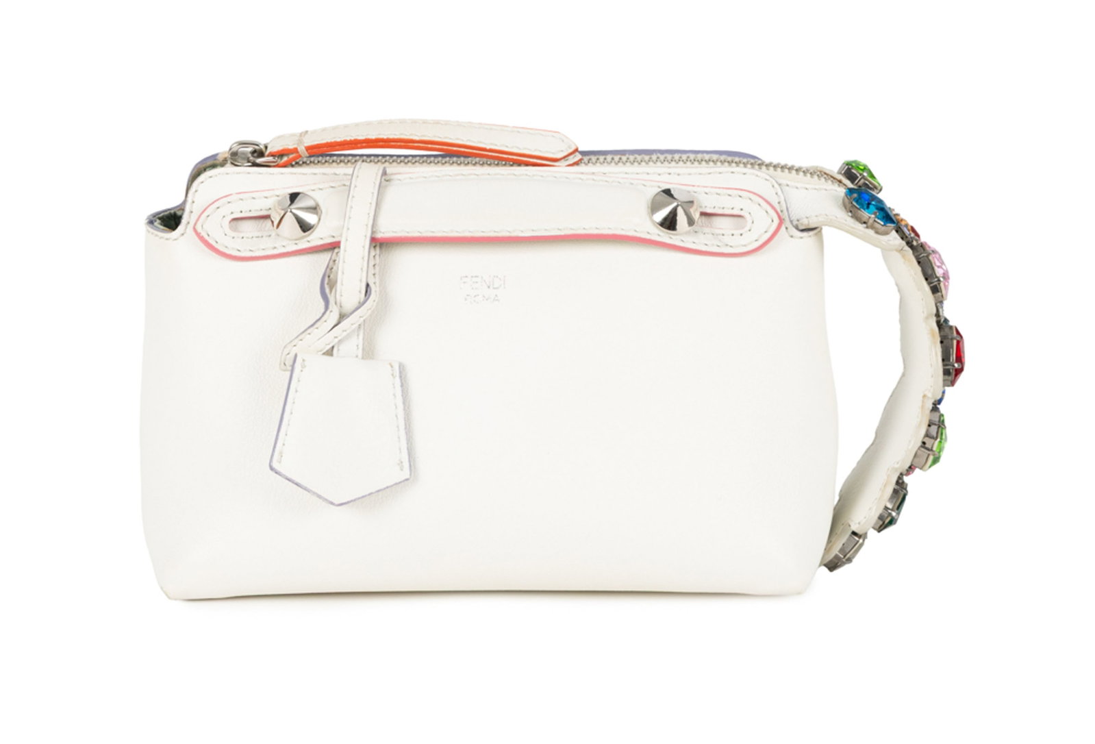 Fendi, sac By The Way Mini en cuir blanc, orné de cristaux multicolores, garnitures en mét (1 of 5)