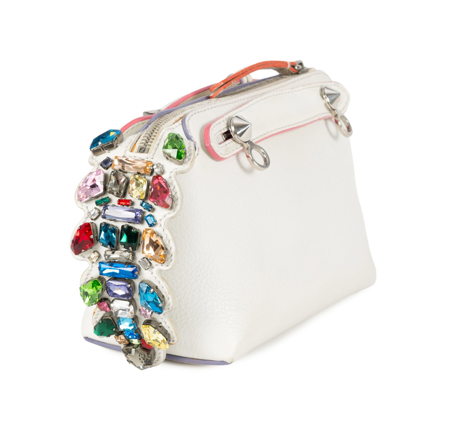Fendi, sac By The Way Mini en cuir blanc, orné de cristaux multicolores, garnitures en mét - 3