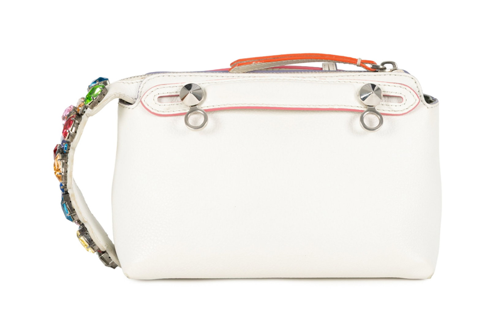Fendi, sac By The Way Mini en cuir blanc, orné de cristaux multicolores, garnitures en mét - 4