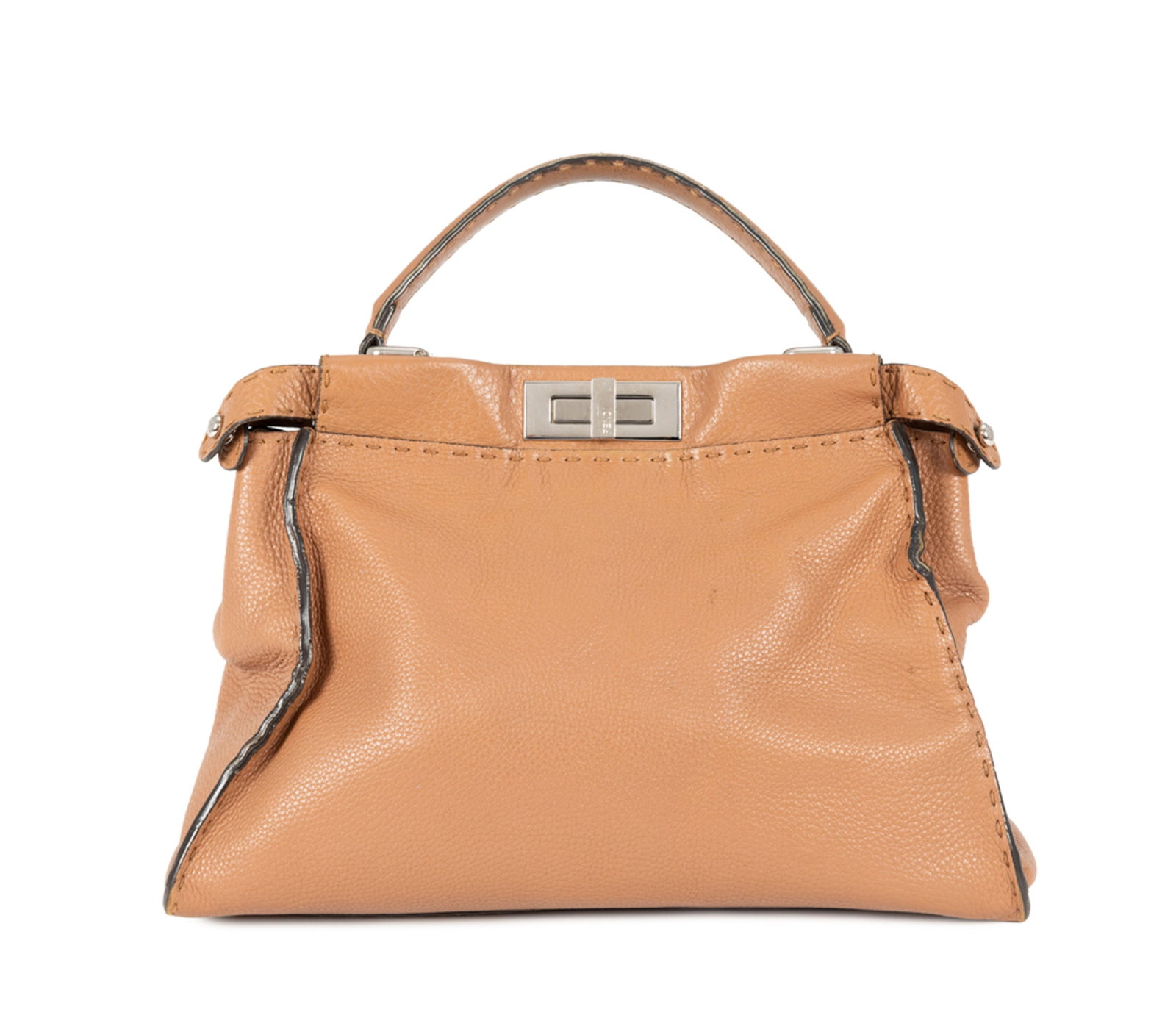 Fendi, sac Peekaboo Selleria en cuir grainé camel, surpiqûres contrastées, garnitures (1 of 3)