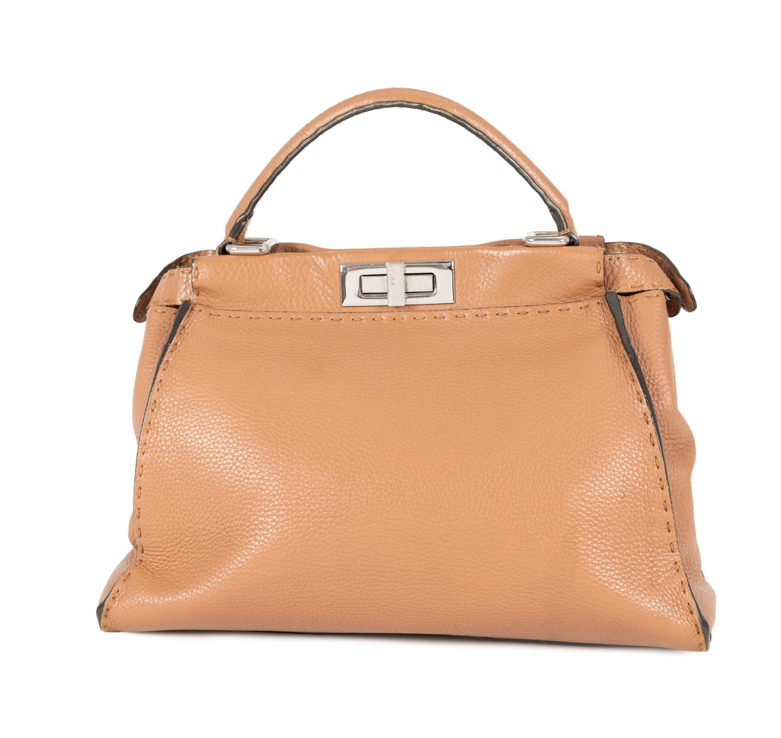 Fendi, sac Peekaboo Selleria en cuir grainé camel, surpiqûres contrastées, garnitures - 2