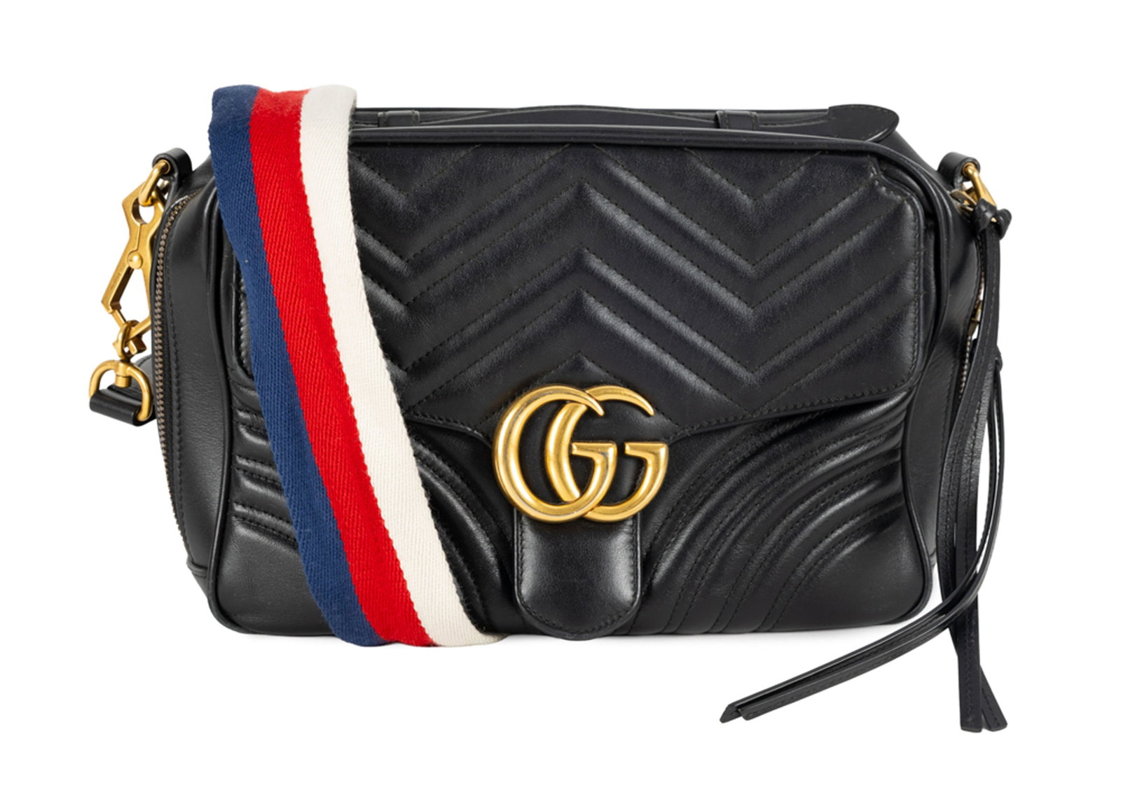 Gucci, sac GG Marmont en cuir noir matelassé chevrons, garnitures en métal doré, ferm - 2
