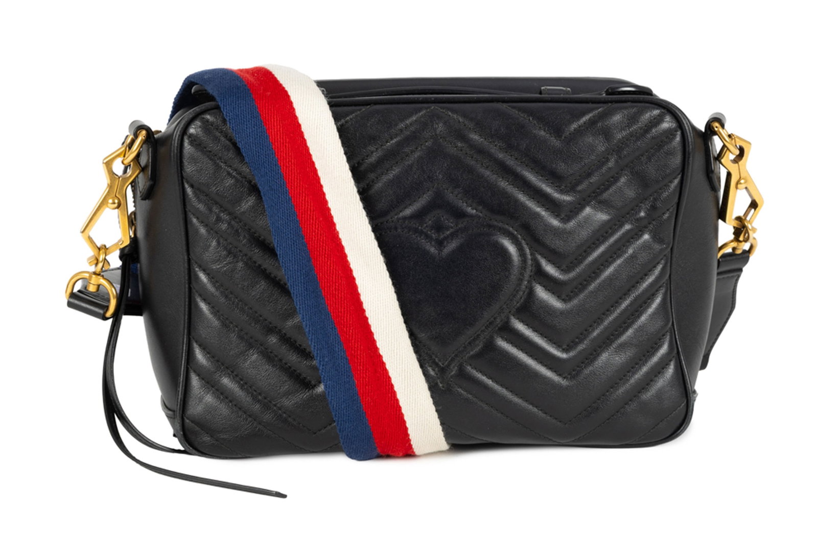 Gucci, sac GG Marmont en cuir noir matelassé chevrons, garnitures en métal doré, ferm - 3