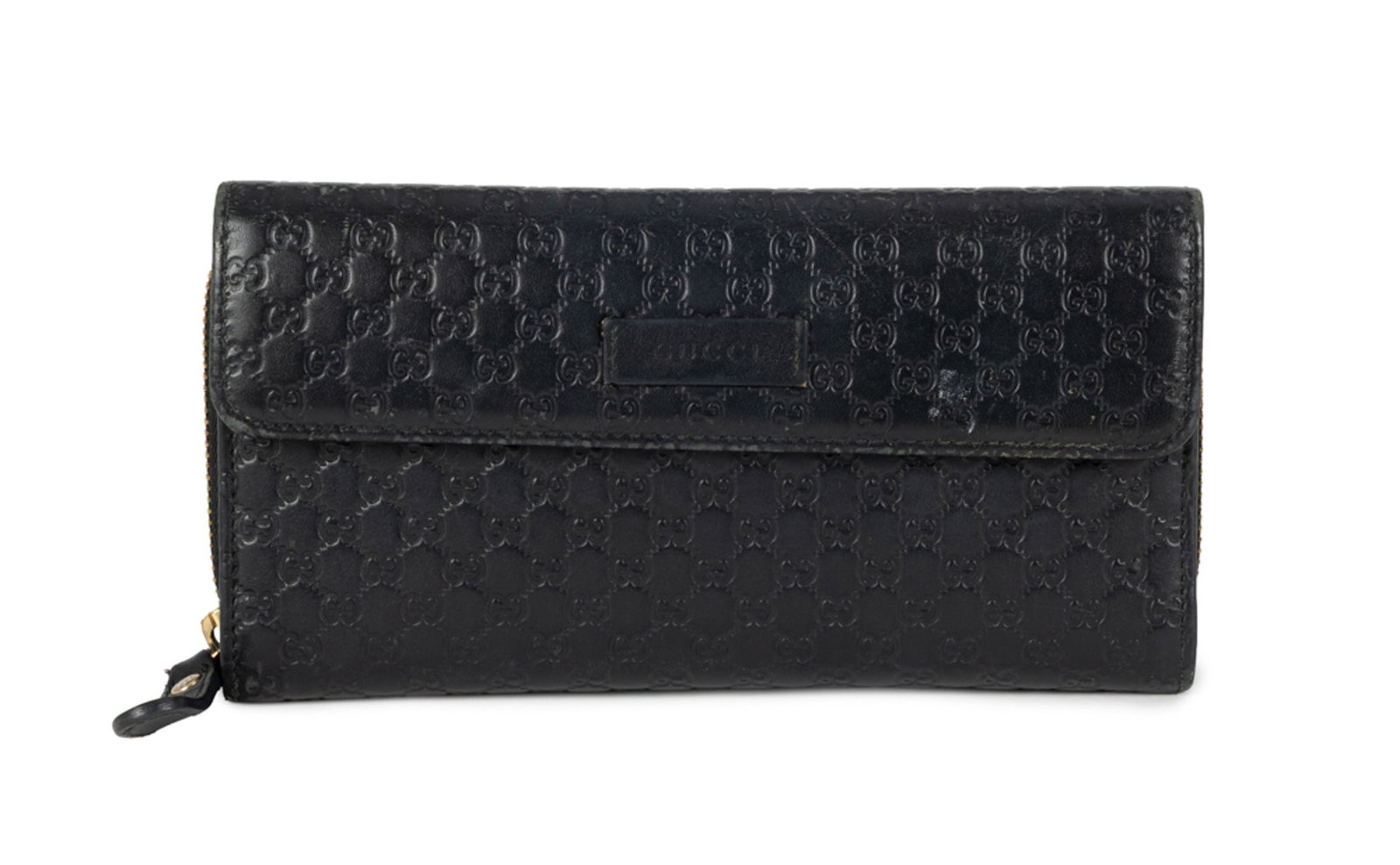 Gucci, porte feuille en cuir pressé Guccissima, compartiment pièces zippé et un c: Gucci, porte feuille en cuir pressé Guccissima, compartiment pièces zippé et un côté à rabat pour feuilles et cartes, boîte, 19,5x10 cm Condition Usures aux bords,