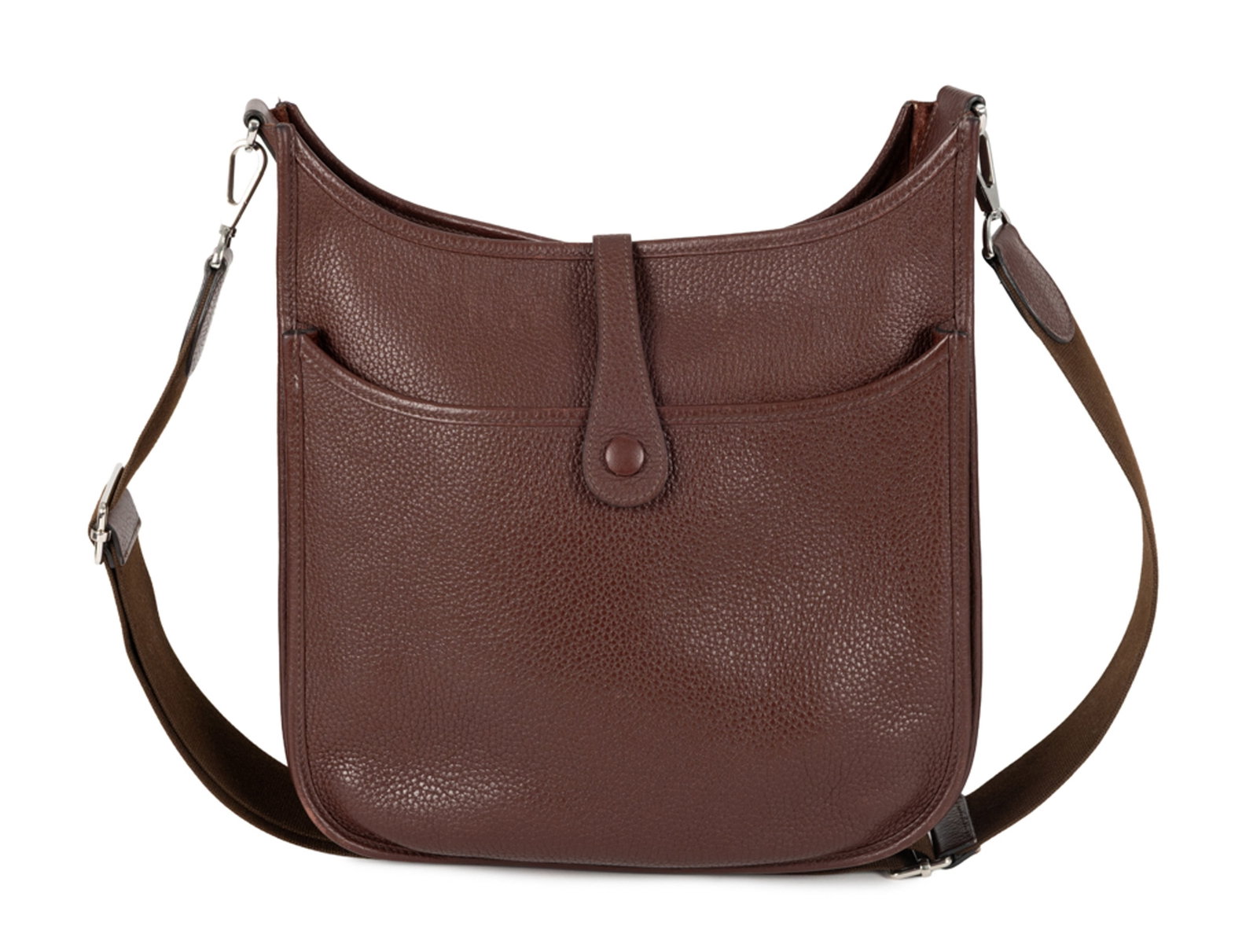 Hermès, sac Evelyne III 29 en cuir Togo chocolat, année 2020, motif H perforé, poche  - 2
