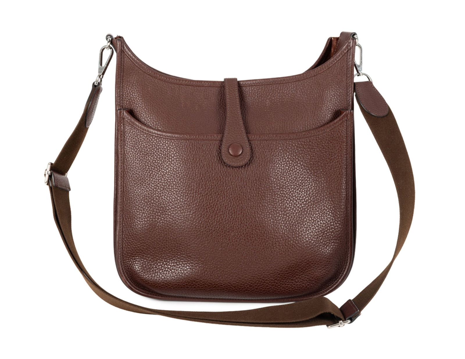 Hermès, sac Evelyne III 29 en cuir Togo chocolat, année 2020, motif H perforé, poche  - 3
