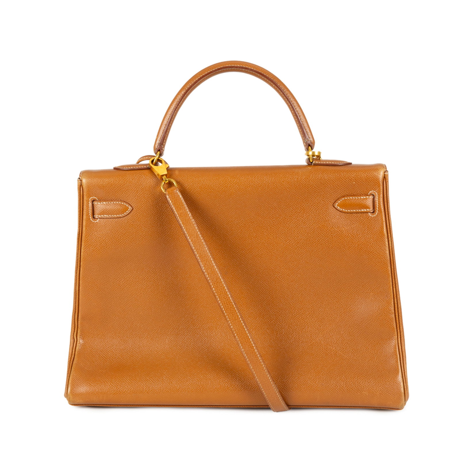 Hermès, sac Kelly 35 retourné en cuir Epsom gold, année 1996, piqué sellier blan - 2
