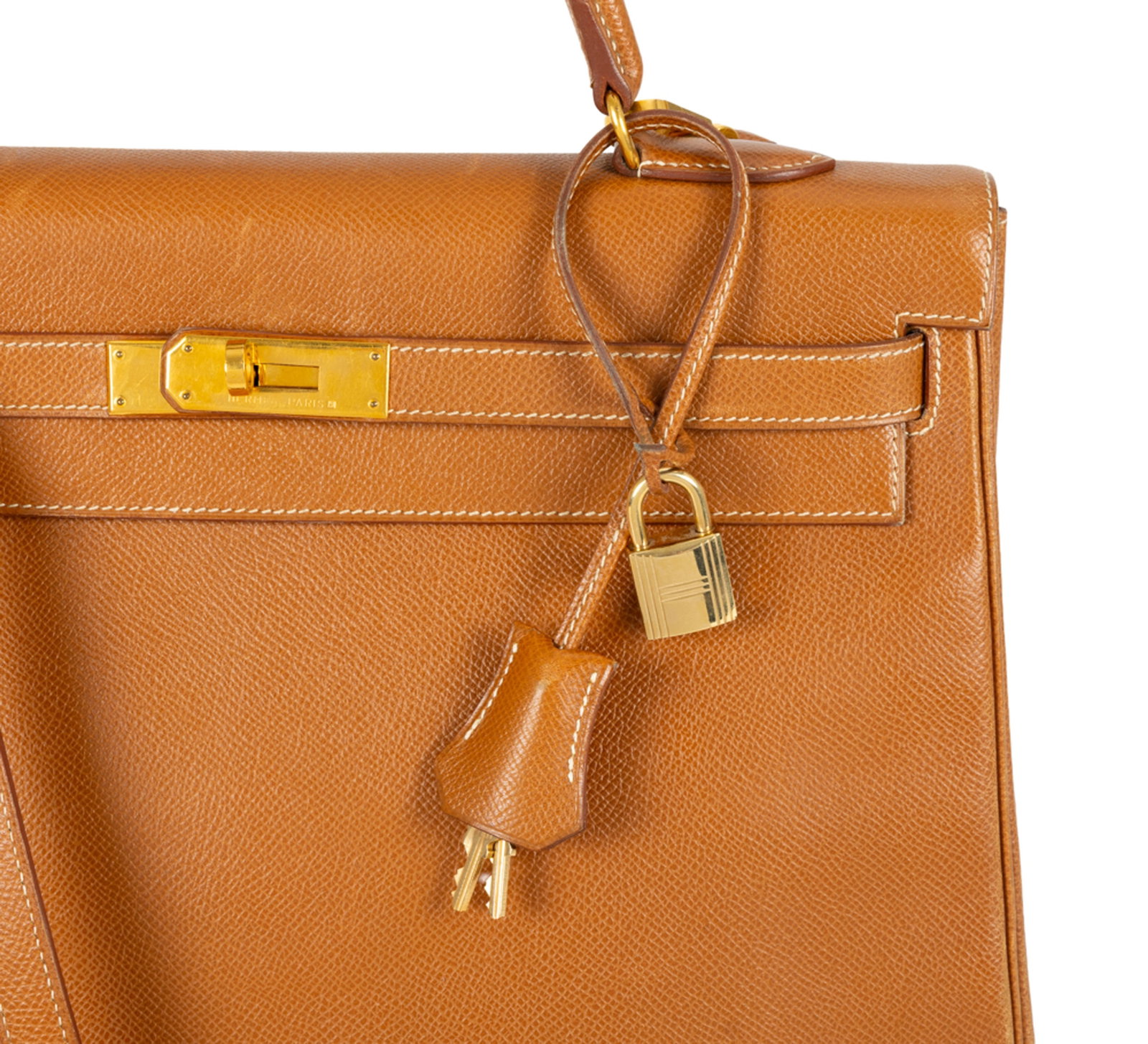 Hermès, sac Kelly 35 retourné en cuir Epsom gold, année 1996, piqué sellier blan - 3