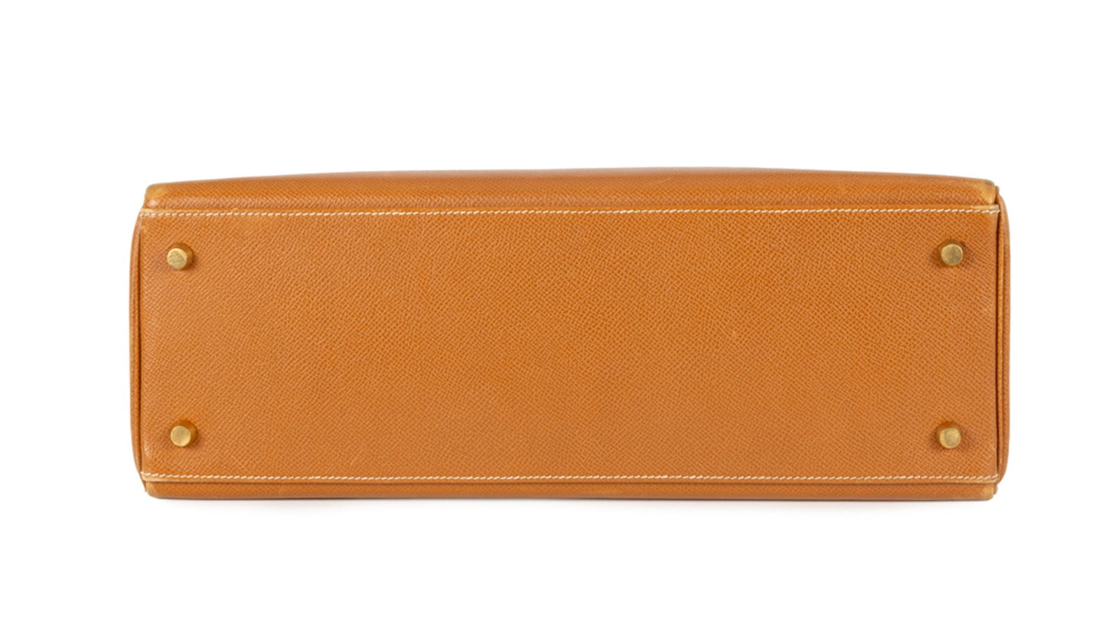 Hermès, sac Kelly 35 retourné en cuir Epsom gold, année 1996, piqué sellier blan - 4