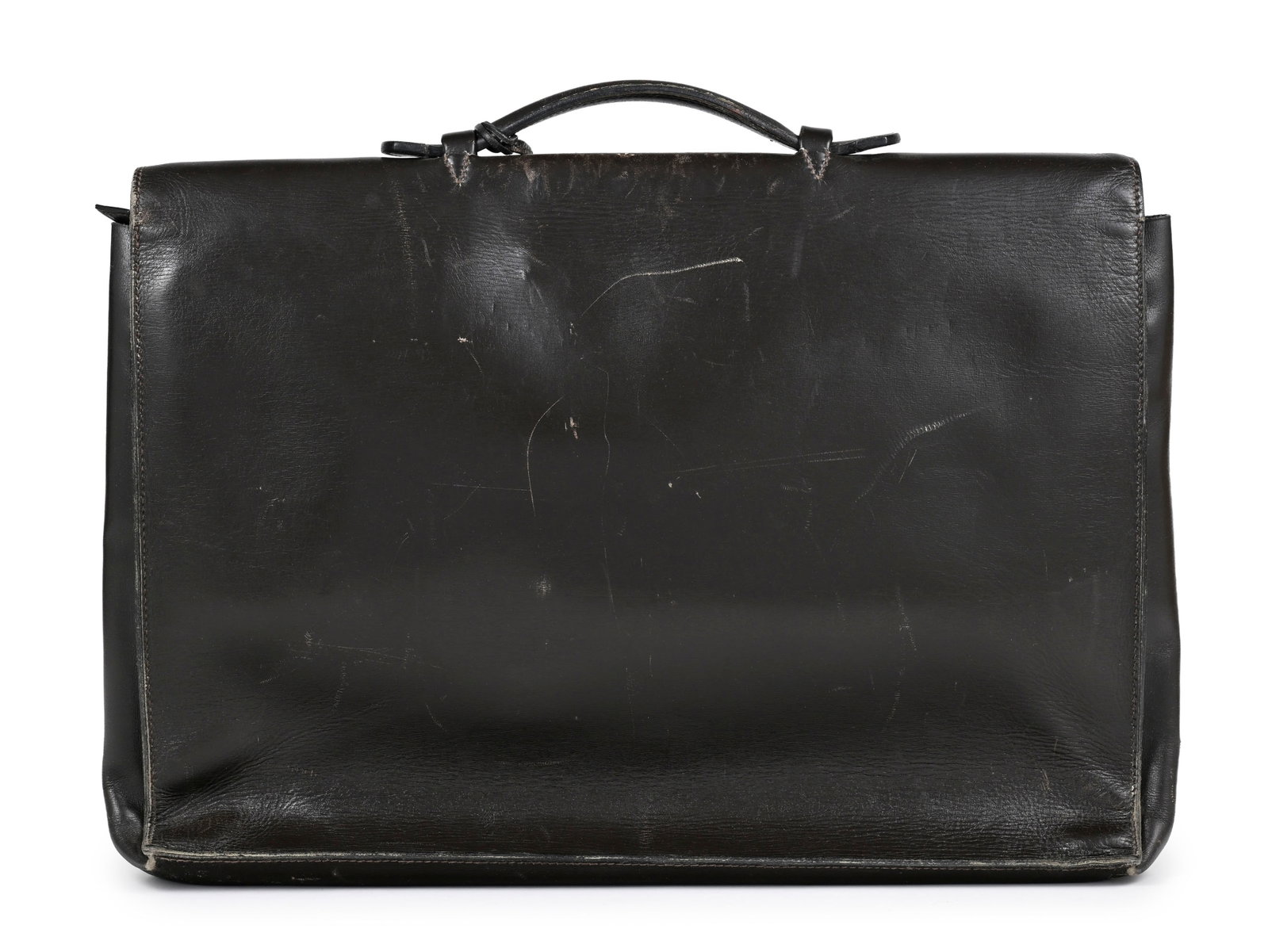 Hermès, sac à dépêches vintage en cuir box marron, année 1990, double souff - 2