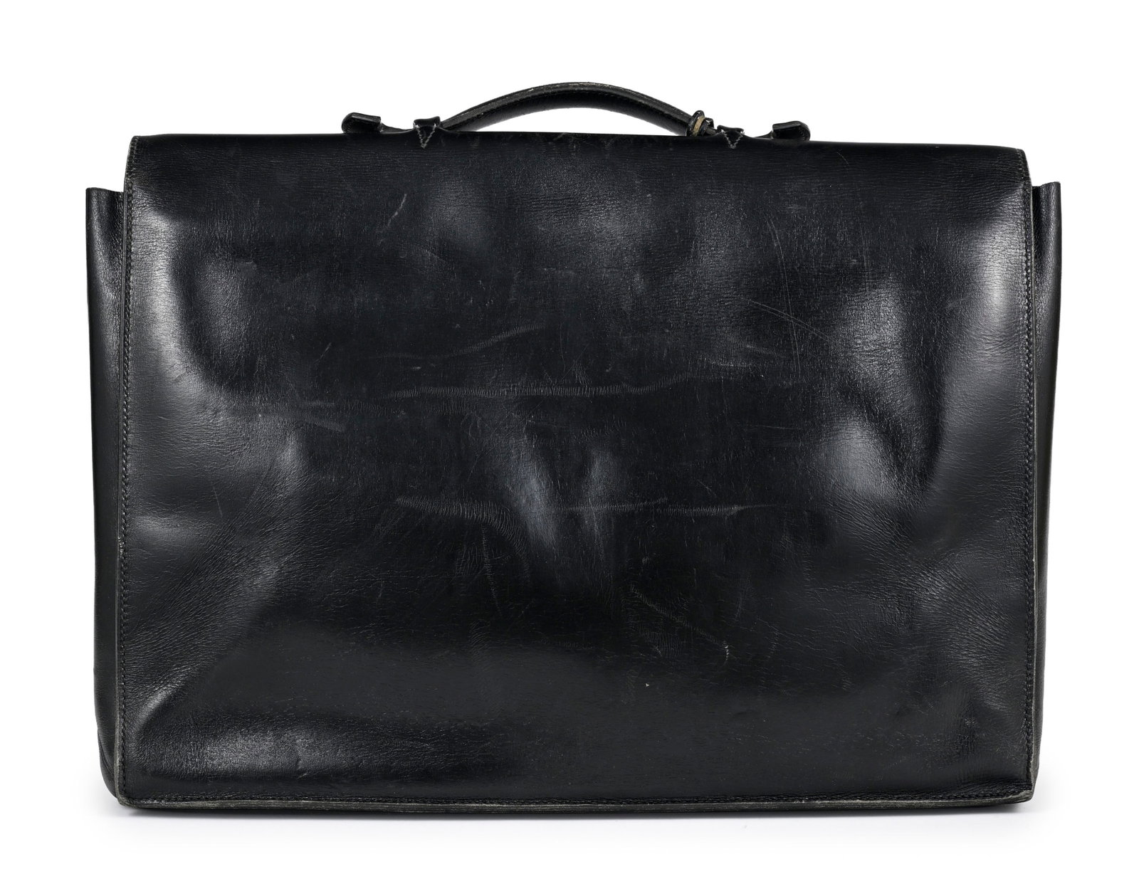 Hermès, sac à dépêches vintage en cuir box noir, année 1985, double souffle - 2
