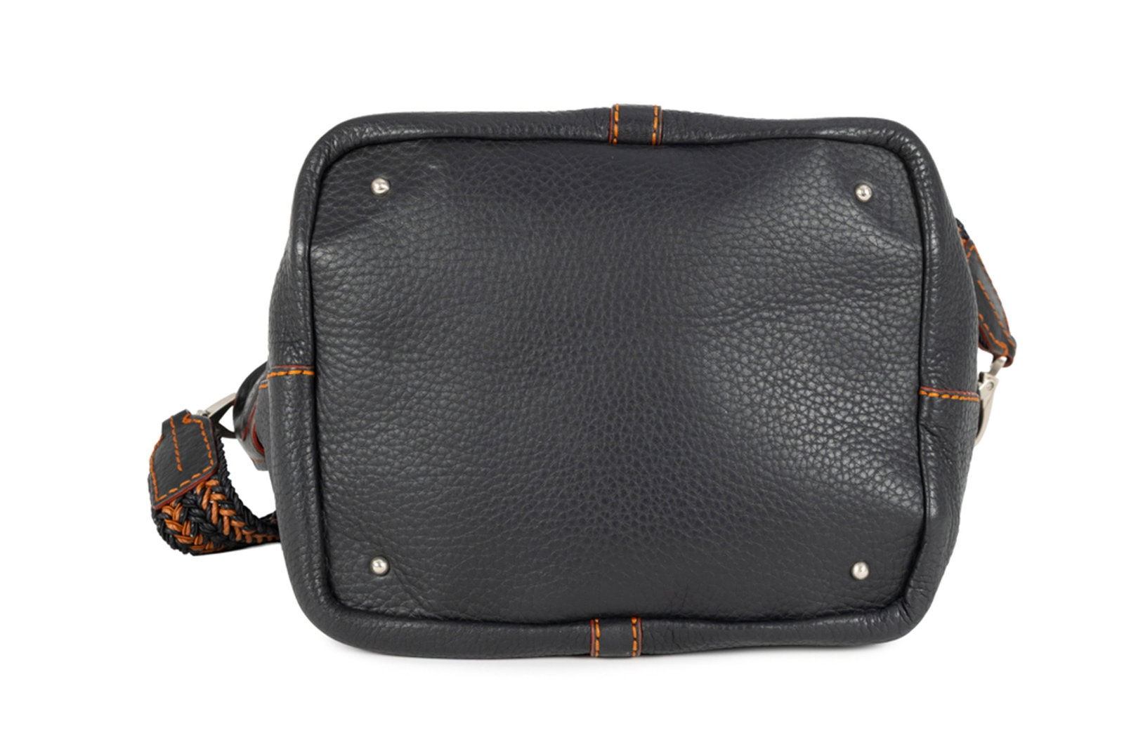 Tod’s, sac cabas en cuir noir grainé à surpiqûres orange, doubles anses, bandou - 2