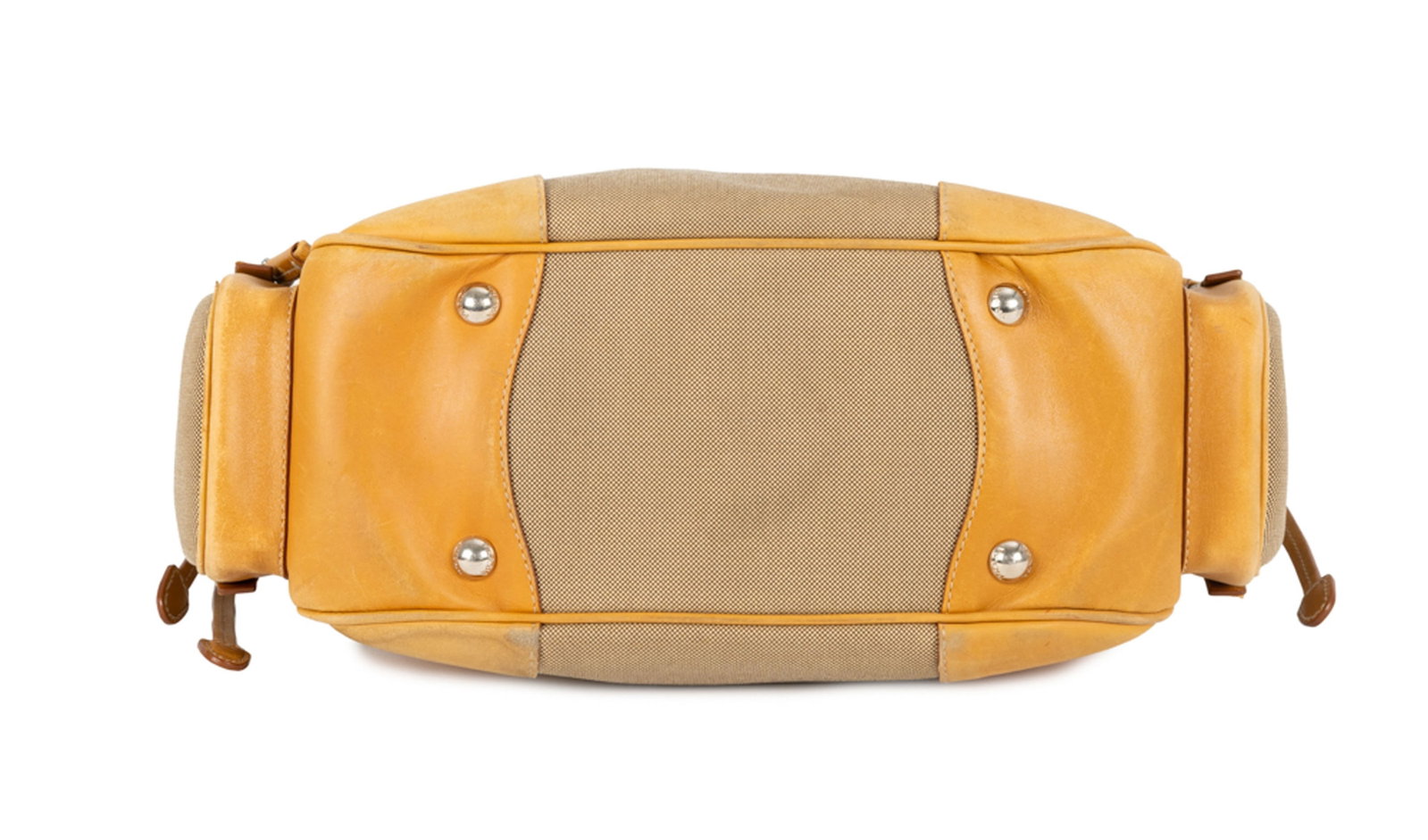 Prada, sac Jacquard Hobo en cuir naturel et toile, petite pochette externe de chaque côté, - 3