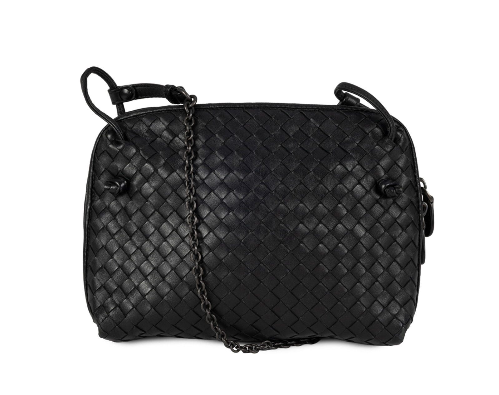 Bottega Veneta, sac Nodini en cuir noir tressé Intrecciato, double fermeture zippée et ban - 3