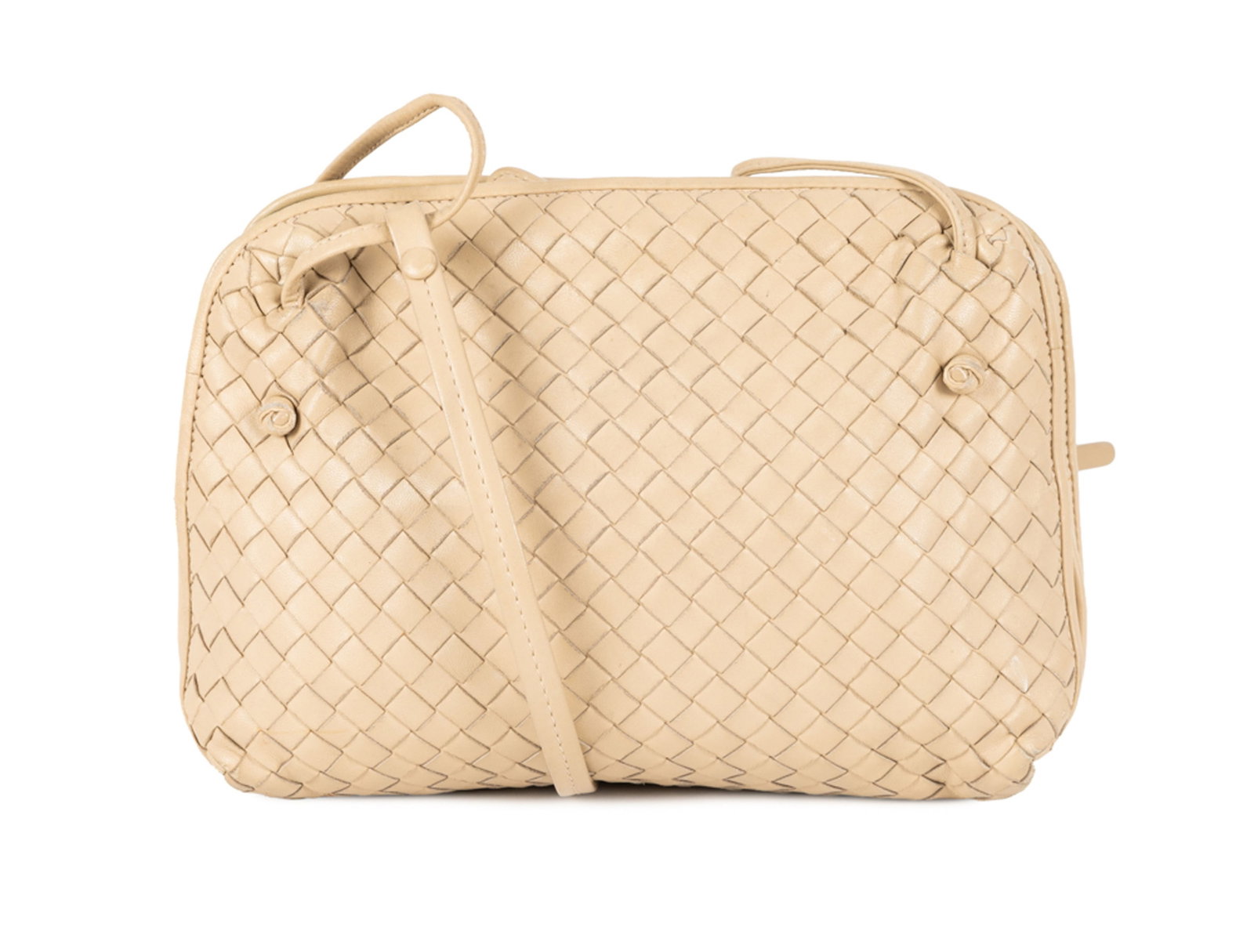 Bottega Veneta, sac Nodini en cuir beige tressé intrecciato, double fermeture zippée et ba - 2