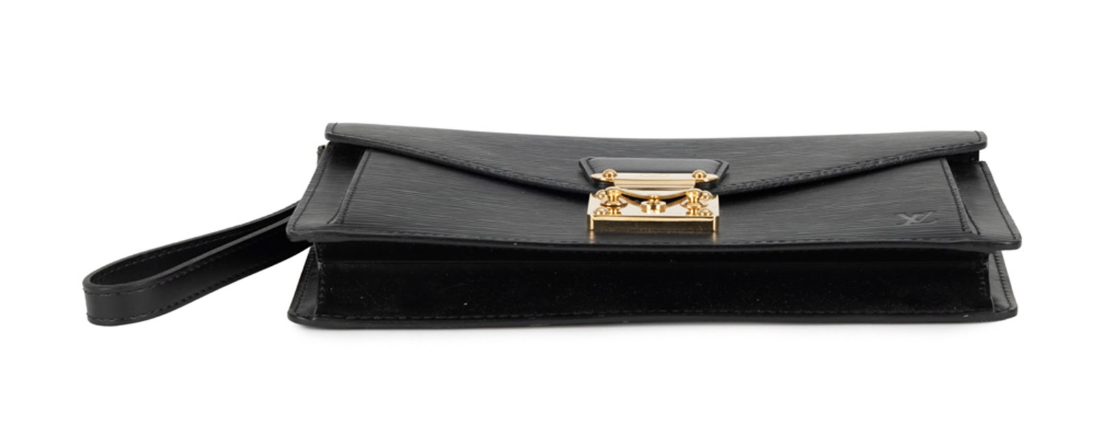 Louis Vuitton, pochette Sellier Dragonne en cuir Épi noir, garnitures en métal doré,  - 3