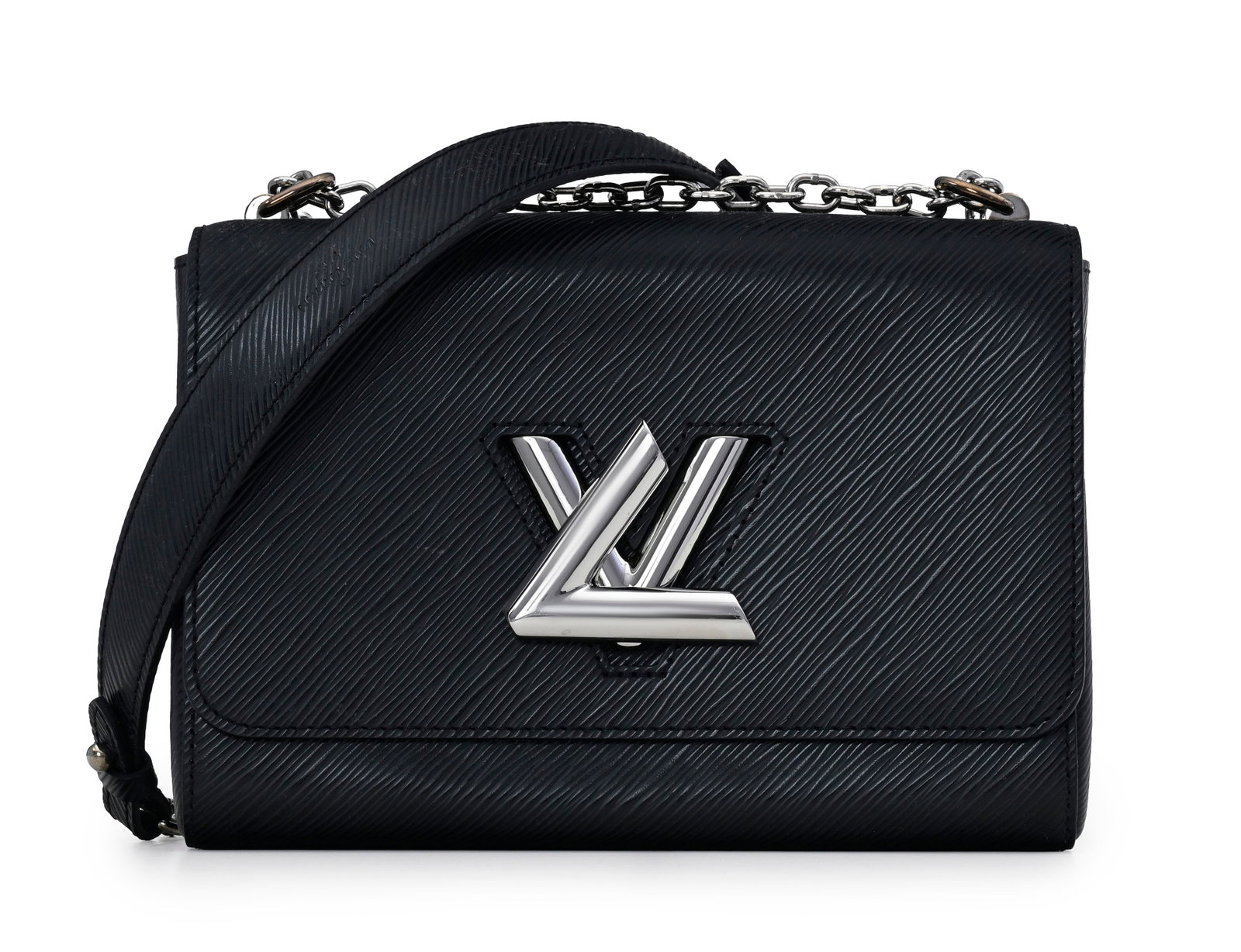 Louis Vuitton, sac Twist en cuir épi noir, fermoir en métal couleur argent, bandouliè (1 of 5)