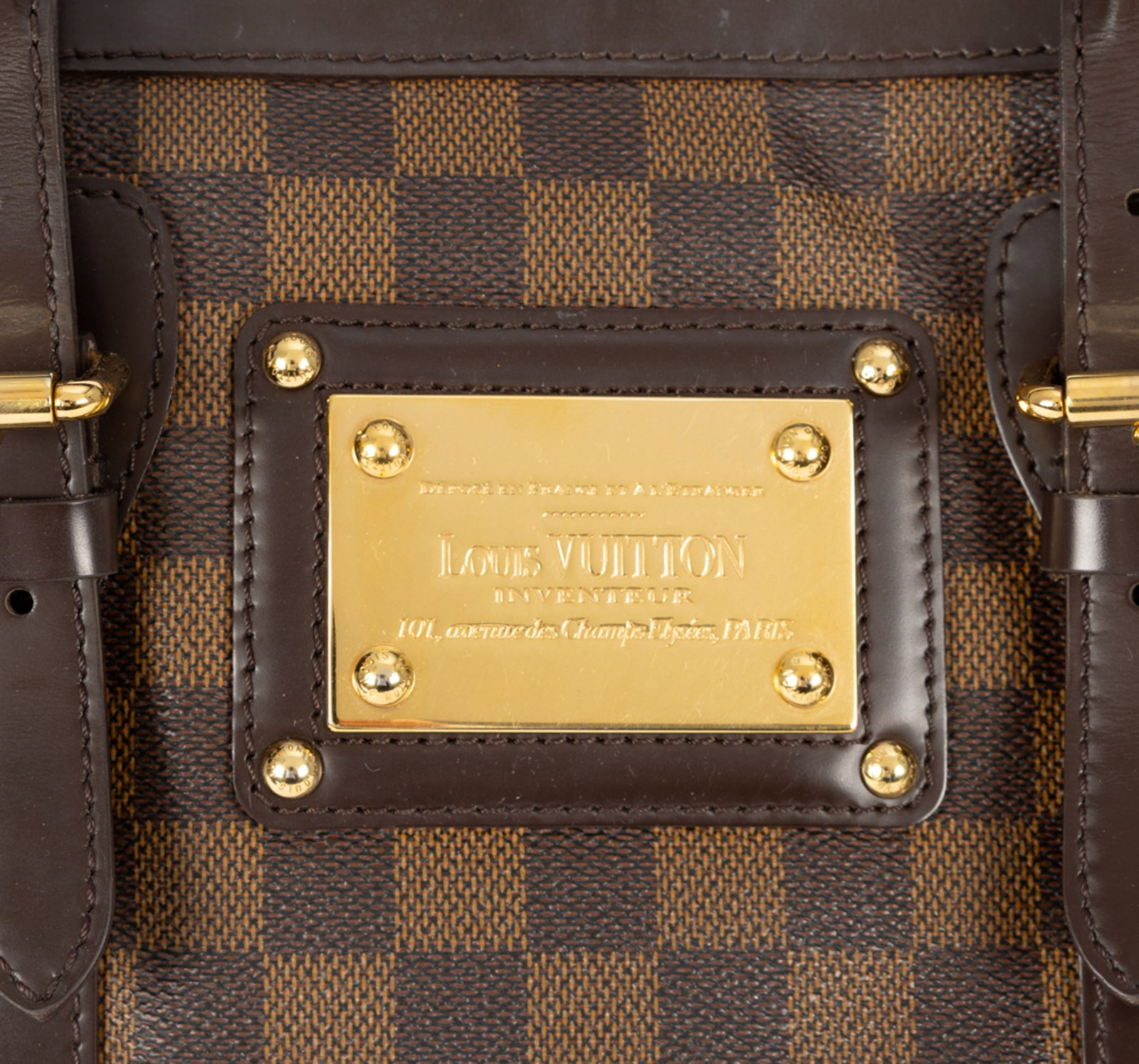 Louis Vuitton, sac Berkeley en toile Damier Ébène et cuir brun, garnitures en métal d - 3