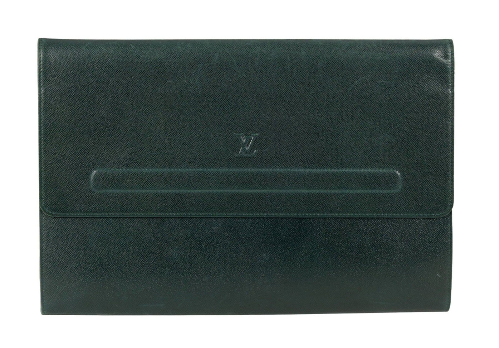 Louis Vuitton, pochette TakeOff porte-documents en cuir taïga vert, 26,5x38 cm: Louis Vuitton, pochette TakeOff porte-documents en cuir taïga vert, 26,5x38 cm