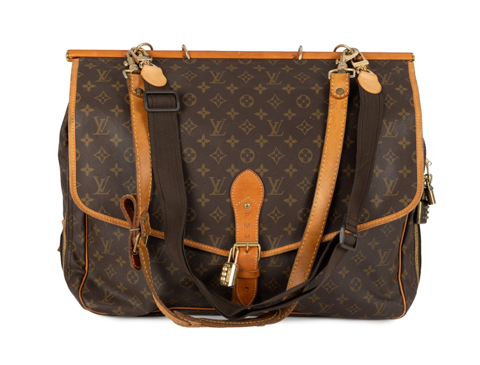 Louis Vuitton, sac Chasse en toile Monogram et cuir naturel, garnitures en métal doré, poi - 3