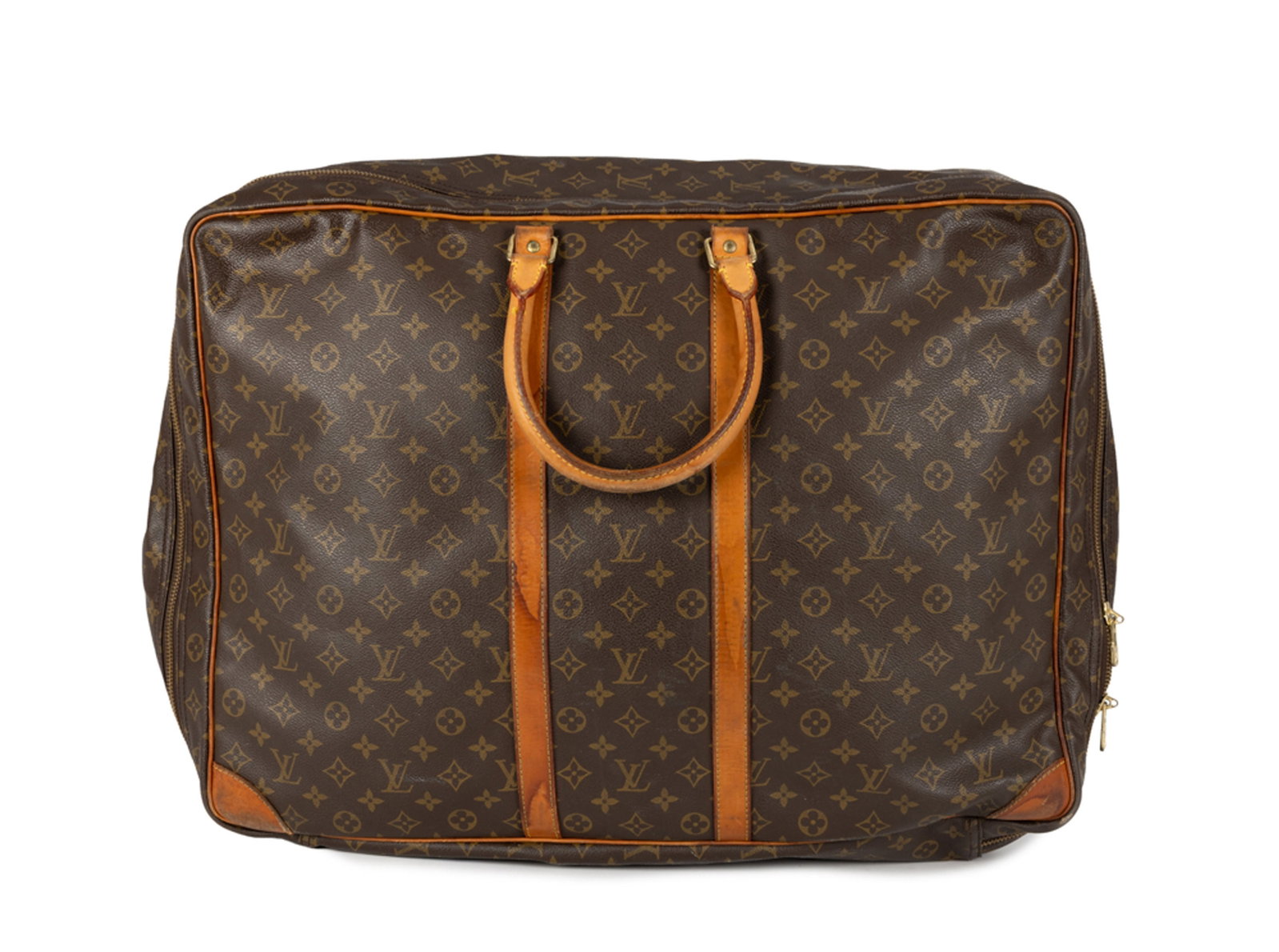 Louis Vuitton, valise souple Sirius 60 en toile enduite Monogram et cuir naturel, 43x60 cm: Louis Vuitton, valise souple Sirius 60 en toile enduite Monogram et cuir naturel, 43x60 cm Condition Mauvais état de conservation cette valise a beaucoup voyagé ! Usures aux angles et aux