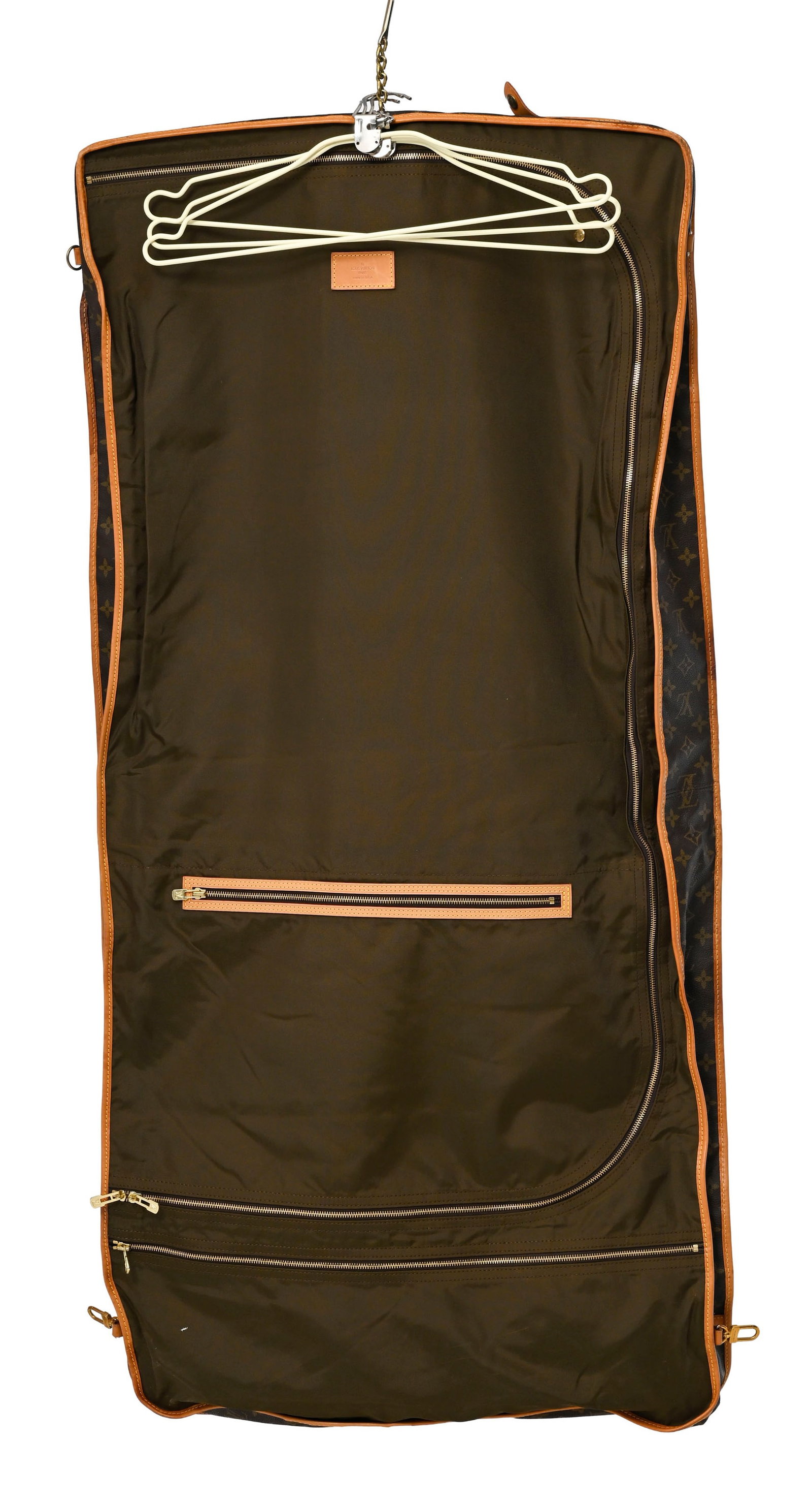 Louis Vuitton, porte habits 3 cintres en toile enduite Monogram et cuir naturel, made in USA, 60x60  - 2