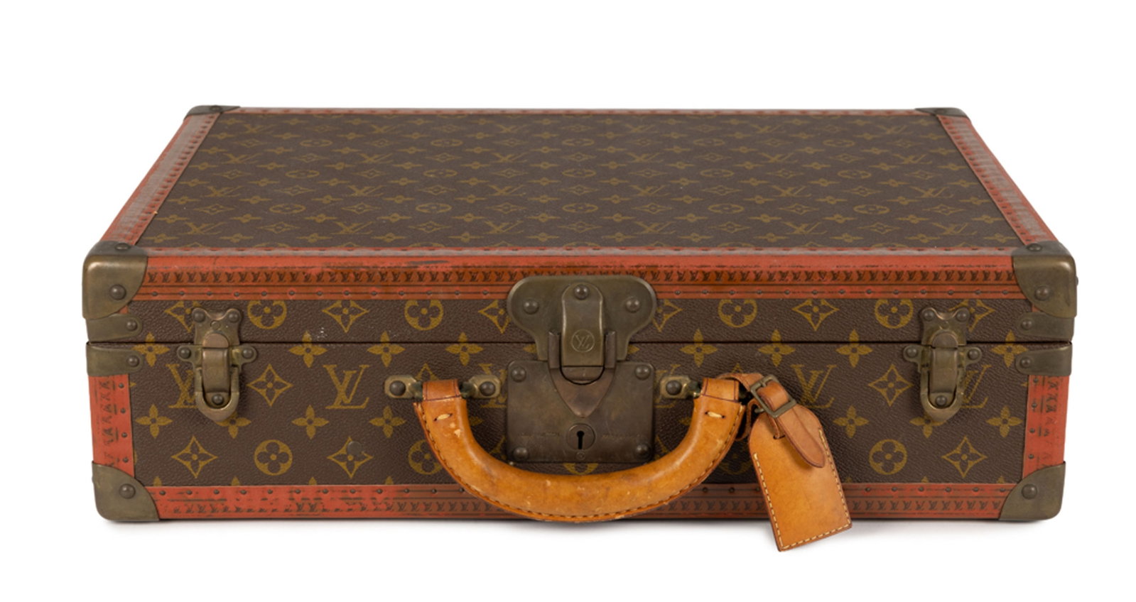Louis Vuitton, mallette Cotteville en toile enduite Monogram, poignée en cuir, cornières e: Louis Vuitton, mallette Cotteville en toile enduite Monogram, poignée en cuir, cornières en lozine, coins, équerres et serrure en laiton, réf 923203, 37,5x50x15 cm
