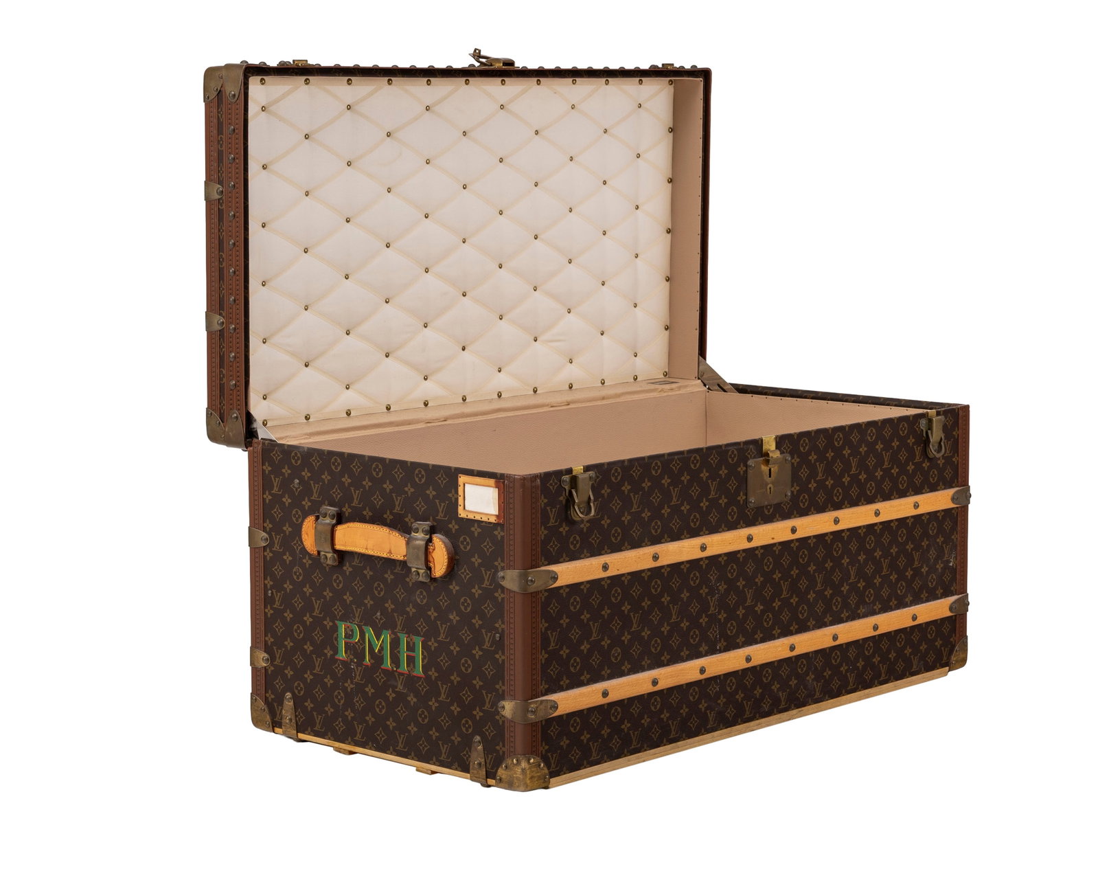 Louis Vuitton, malle Courier en toile enduite Monogram, cornières en lozine, équerres, coi - 4
