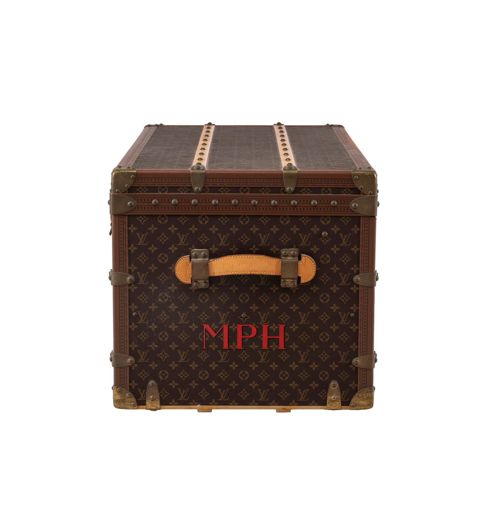 Louis Vuitton, malle Courier en toile enduite Monogram, cornières en lozine, équerres, coi - 6