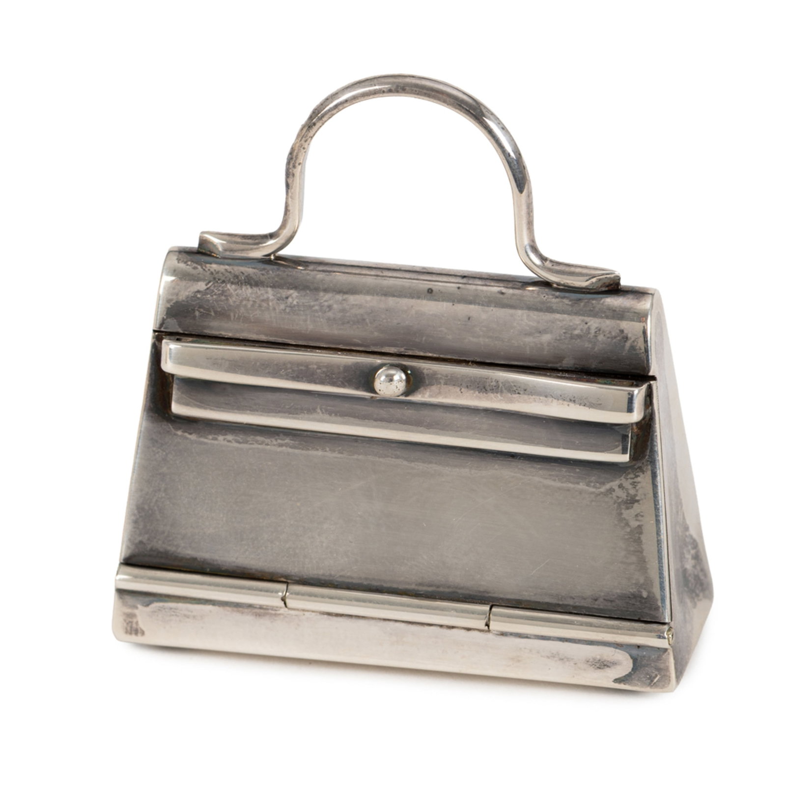 Hermès, boîte à pilule Kelly et pompon en argent 925, écrin, 4,5x4,5 cm et long. - 3