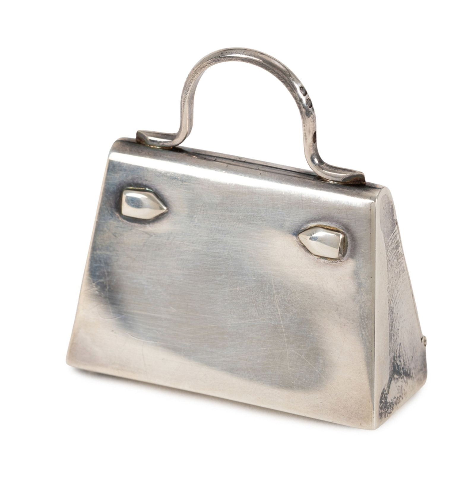 Hermès, boîte à pilule Kelly et pompon en argent 925, écrin, 4,5x4,5 cm et long. - 4