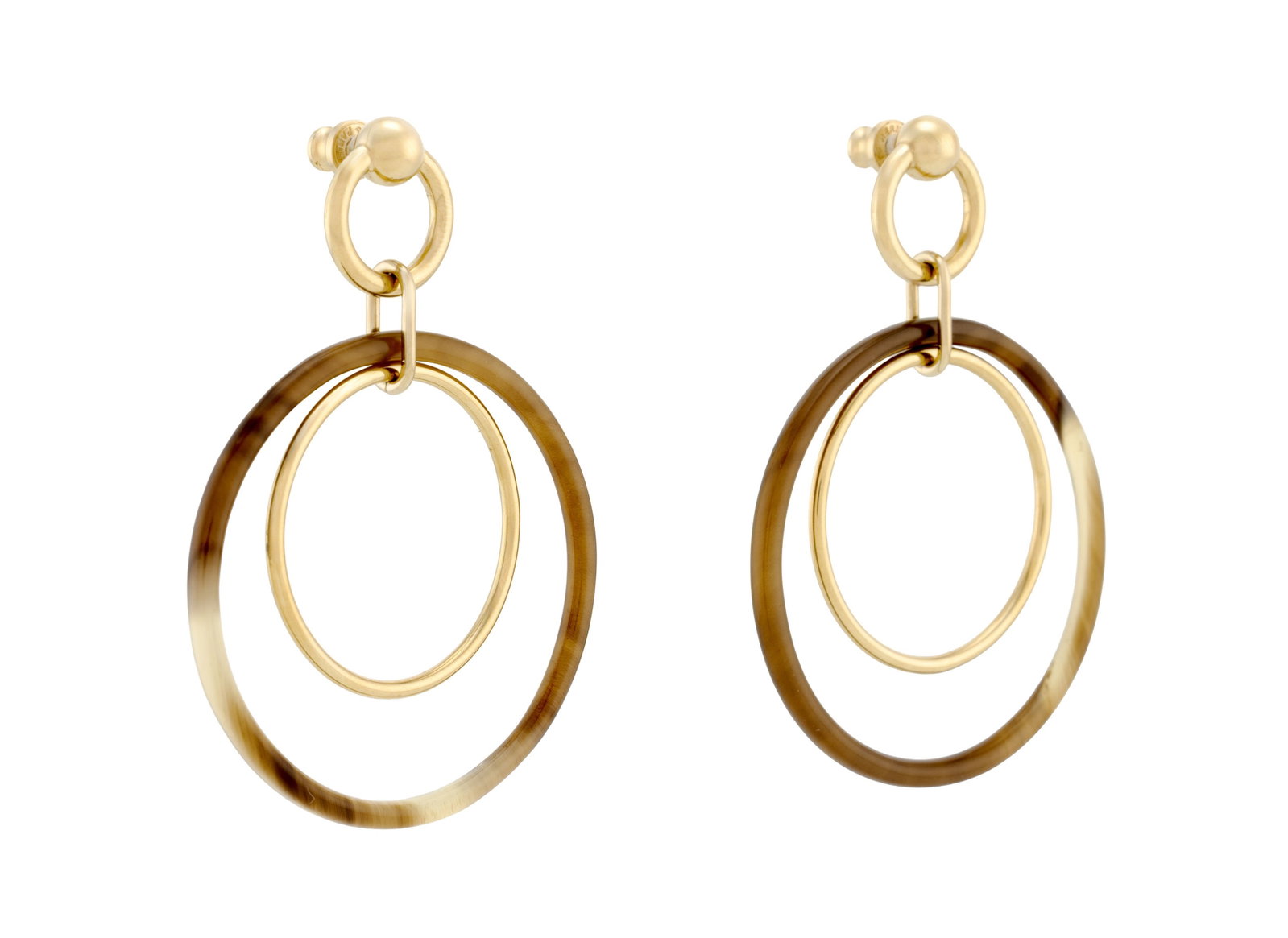 Hermès, Amulet Duo, paire de pendants d'oreilles en métal doré retenant deux anneaux  - 2