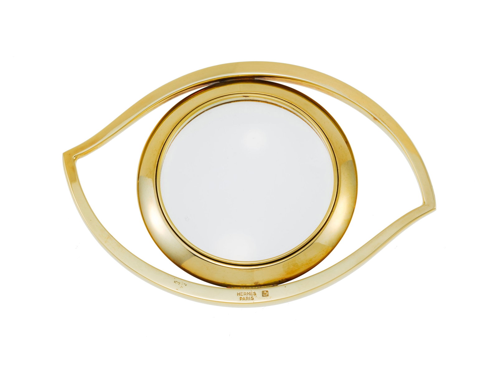Hermès, loupe œil en métal plaqué or, écrin, 7x10,5 cm - 2