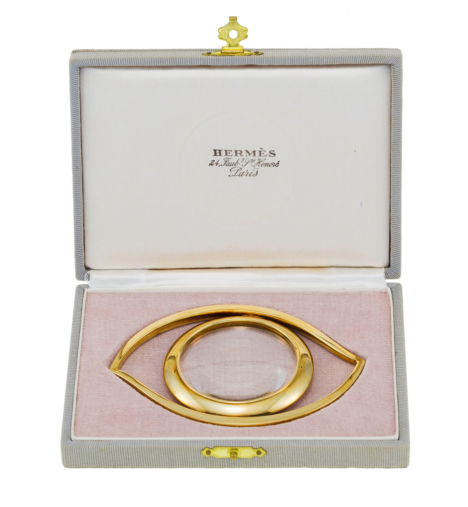 Hermès, loupe œil en métal plaqué or, écrin, 7x10,5 cm - 3