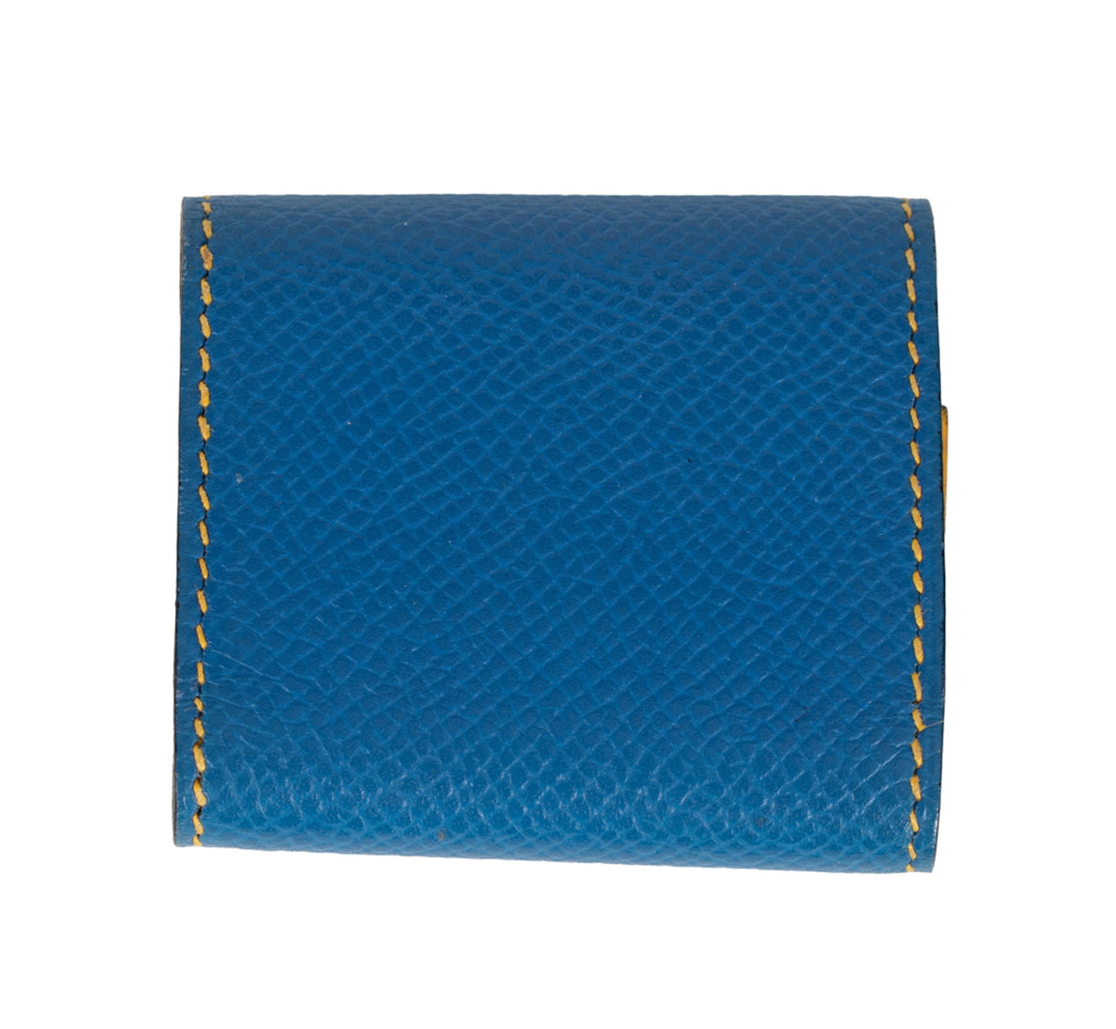 Hermès, Aladji porte post-it en cuir bleu Hydra, bouton Sellier, intérieur jaune - 3