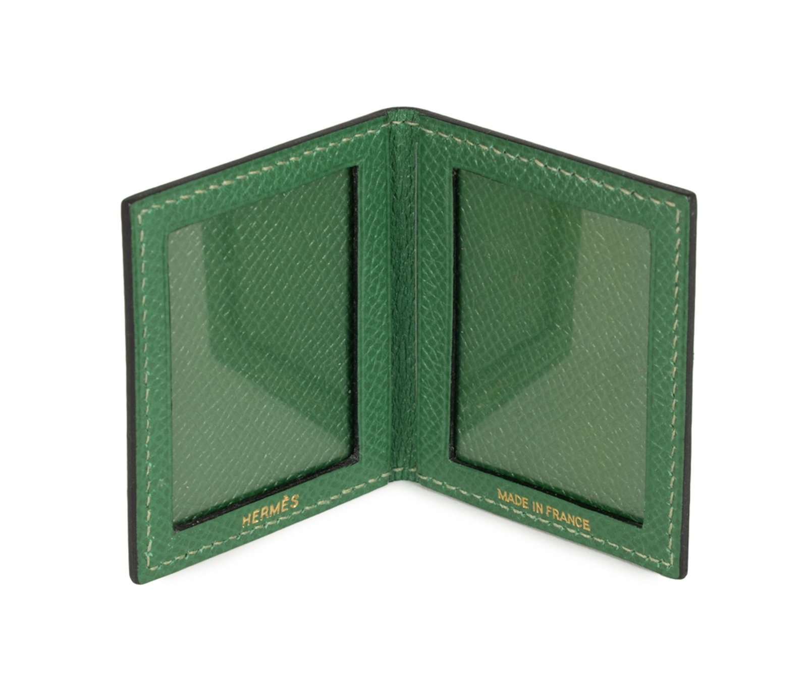 Hermès, porte photo en cuir Epsom vert, pour deux photos 4,5x3,5 cm, fermé 6x5 cm - 3